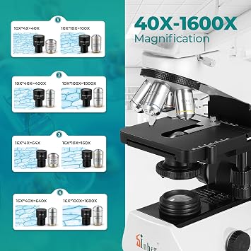 Sinher XSZ-2108A Professional lab Compound Binocular microscopes 40X-2000X Magnification for Kids Students Adults School Lab Home Education with Microscope Slides Set.