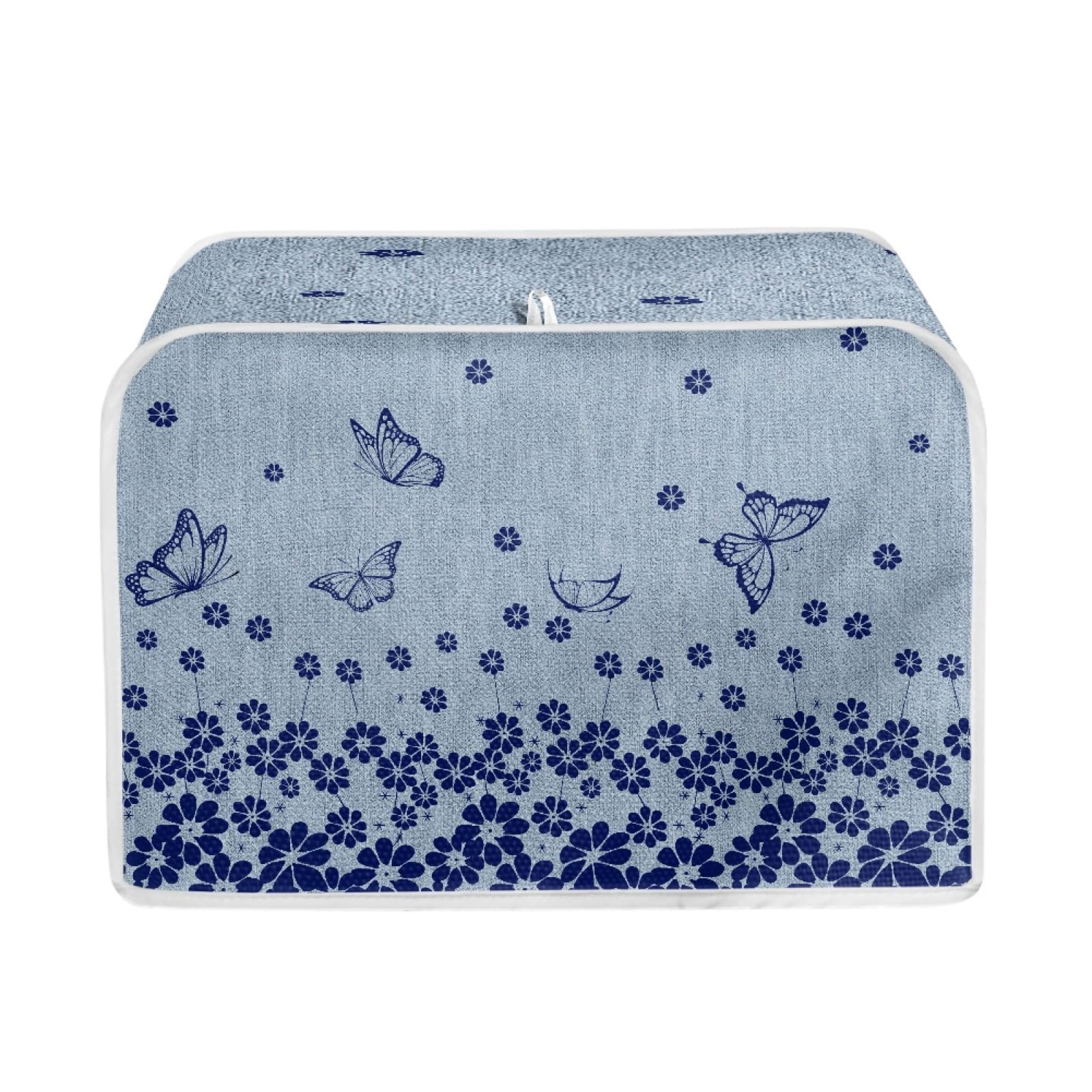 TOADDMOS Blue Butterfly Floral Print Toaster Cover 4 Slice with Top Hook,Kitchen Appliance Cover Toaster Dust and Fingerprint Protection — image 1