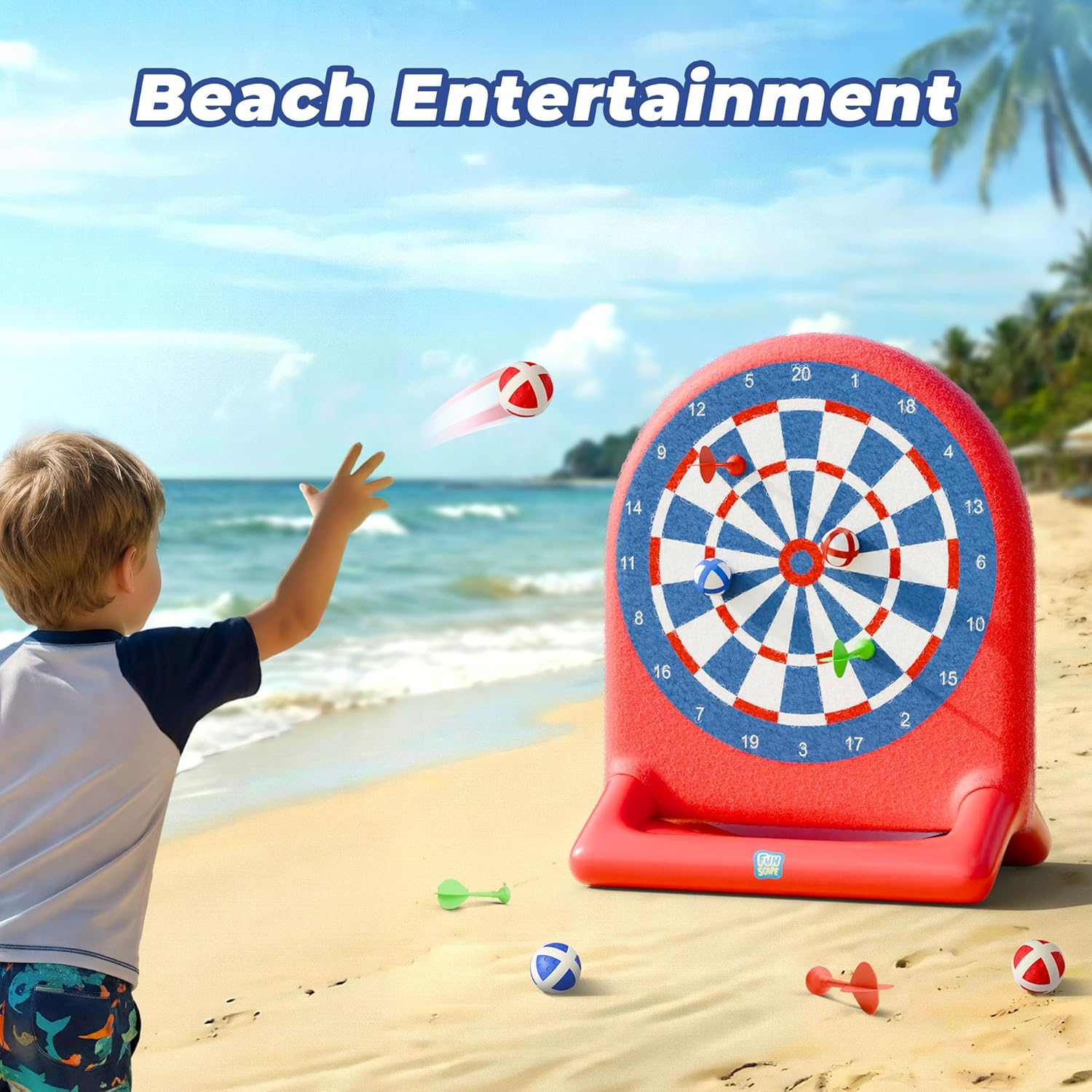 Funscape Kids Fun Pool Floating Water Toys, Inflatable Tic-Tac-Toe Dart Board Game, Swimming Pool Floats Beach Outdoor Play, Summer Birthday Gift 3 4 5 6 7 8 9 10 12 Yrs Boy Girl Teen Adult Family-Red