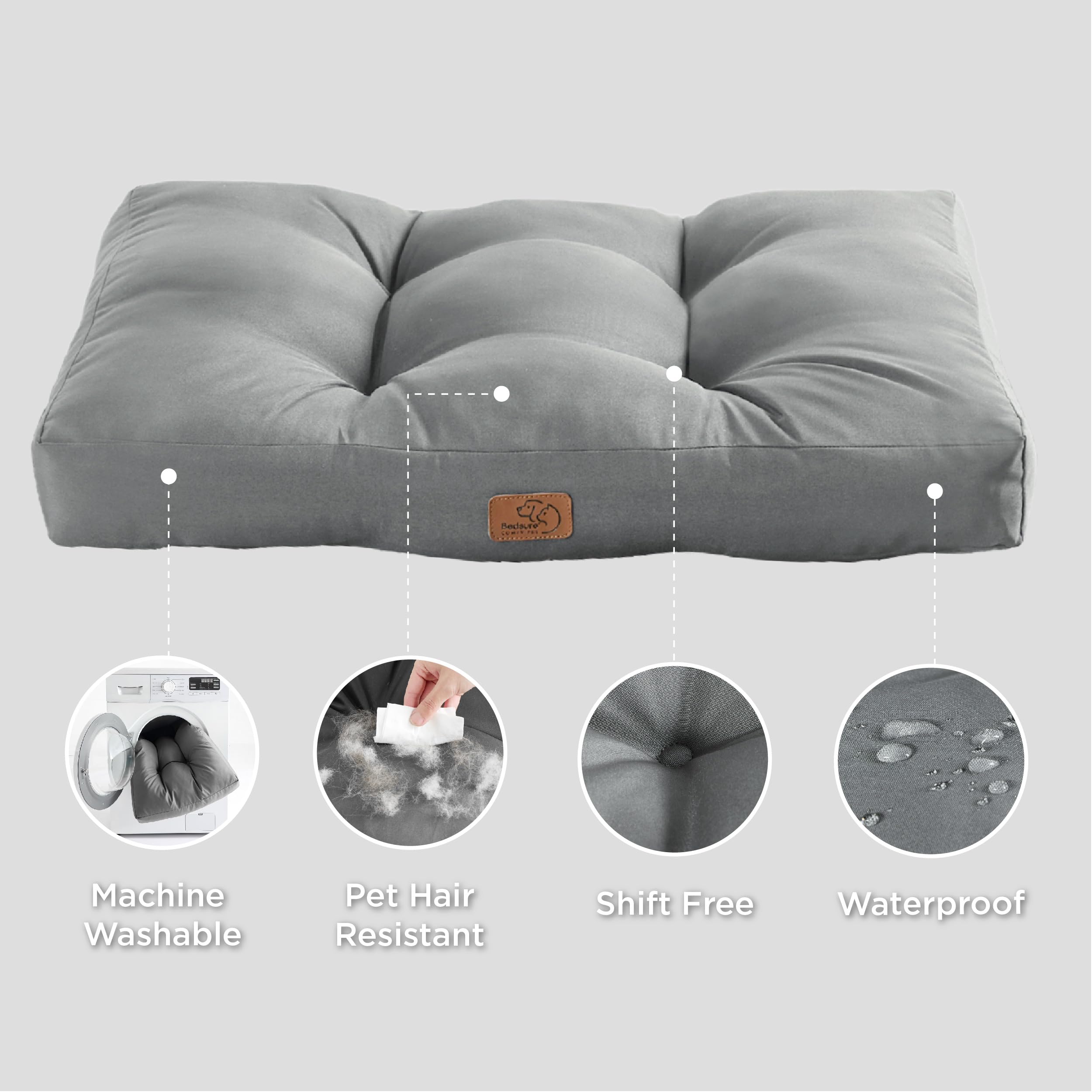BEDSURE Hundekissen Grosse Hunde waschbar - 111x89cm Hundebett XL für große, mittelgroße Hunde Outdoor gepolstert Hundematte grau in 9cm Höhe, groß XL hundematratze für Haustiere