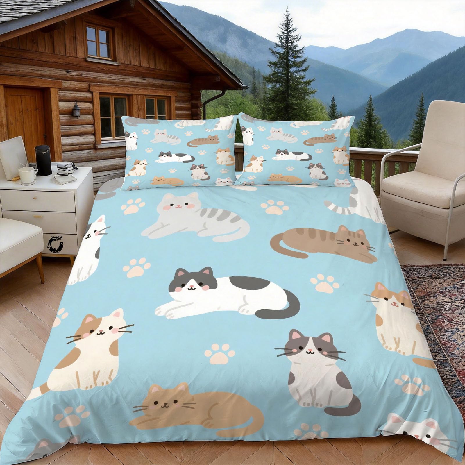 Housse de couette 200x200 chat mignon idée cadeau parure de lit ado et amoureux des chats