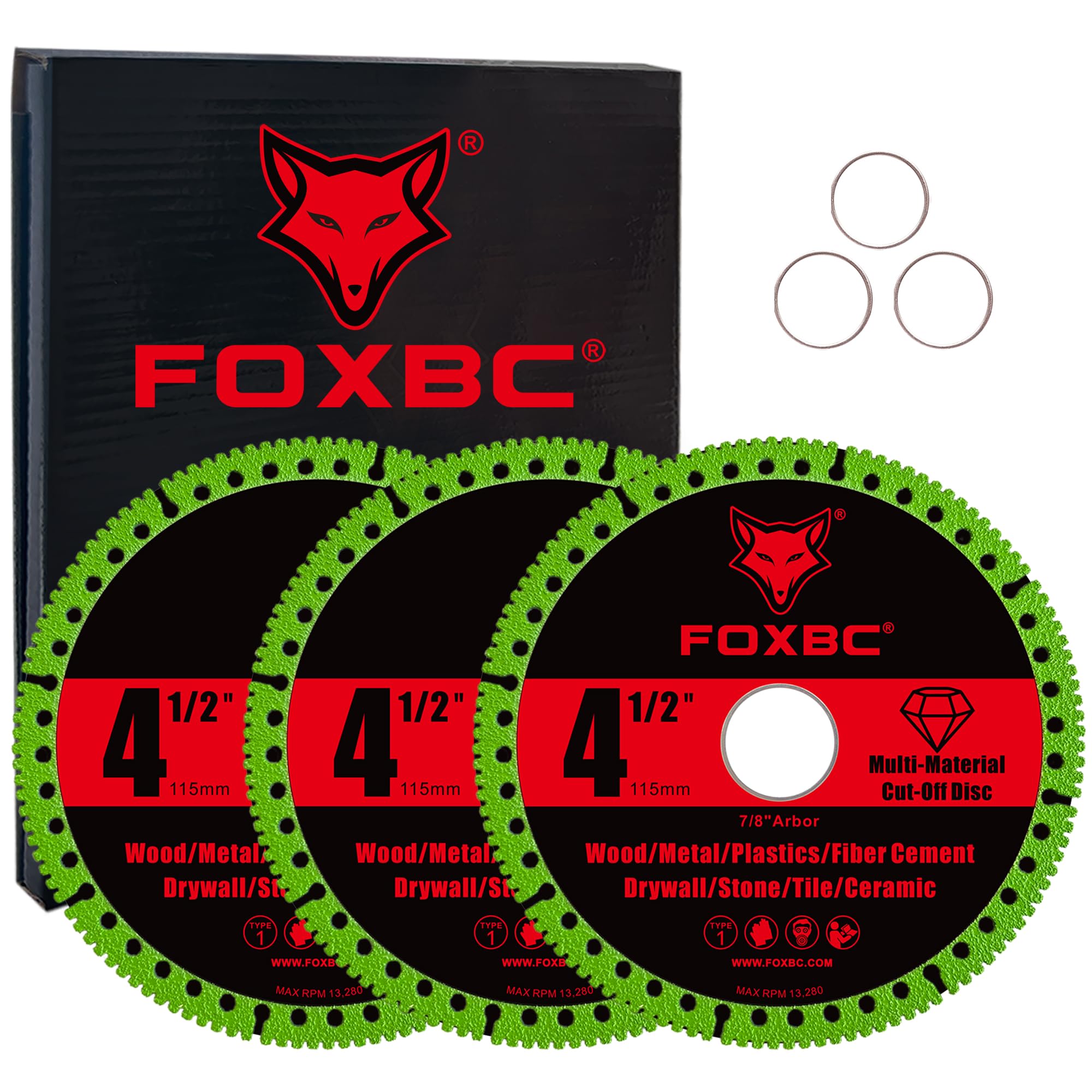 FOXBC 4-1/2 Inch Indestructible Multi-Material Cut Off Disc for Angle Grinders, 7/8" Arbor - 3 Pack