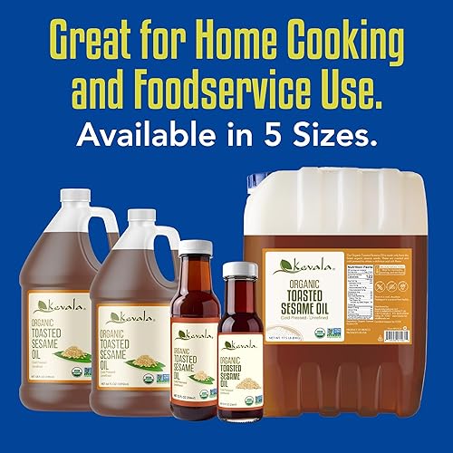 Miniatura 6 de Kevala Aceite de sésamo tostado orgánico – Aceite con punto de humo medio adecuado para asar y freír, esencial para despensa de cocina, ideal para