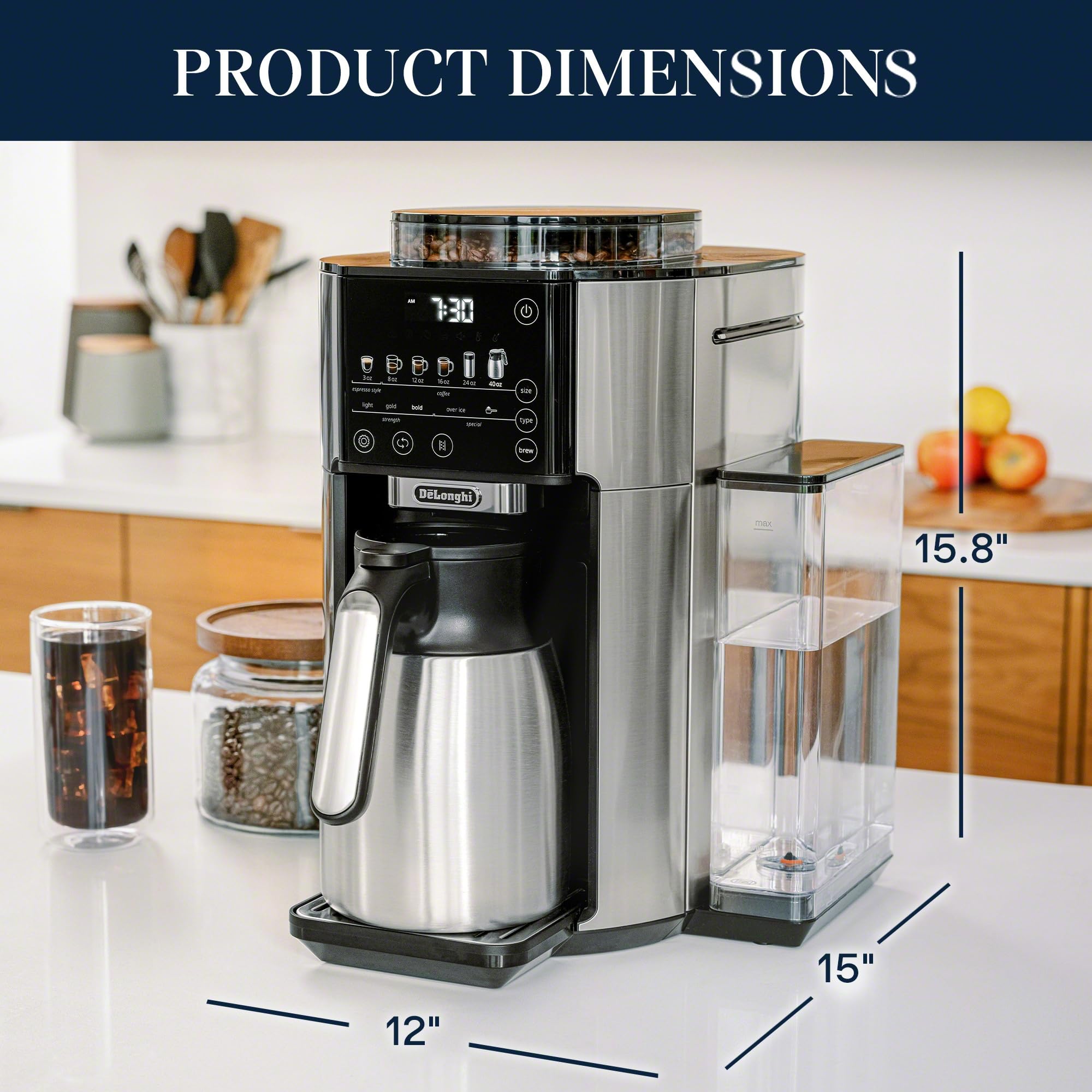 De'Longhi TrueBrew Drip Coffee Maker, Built in Grinder, Single Serve, 8