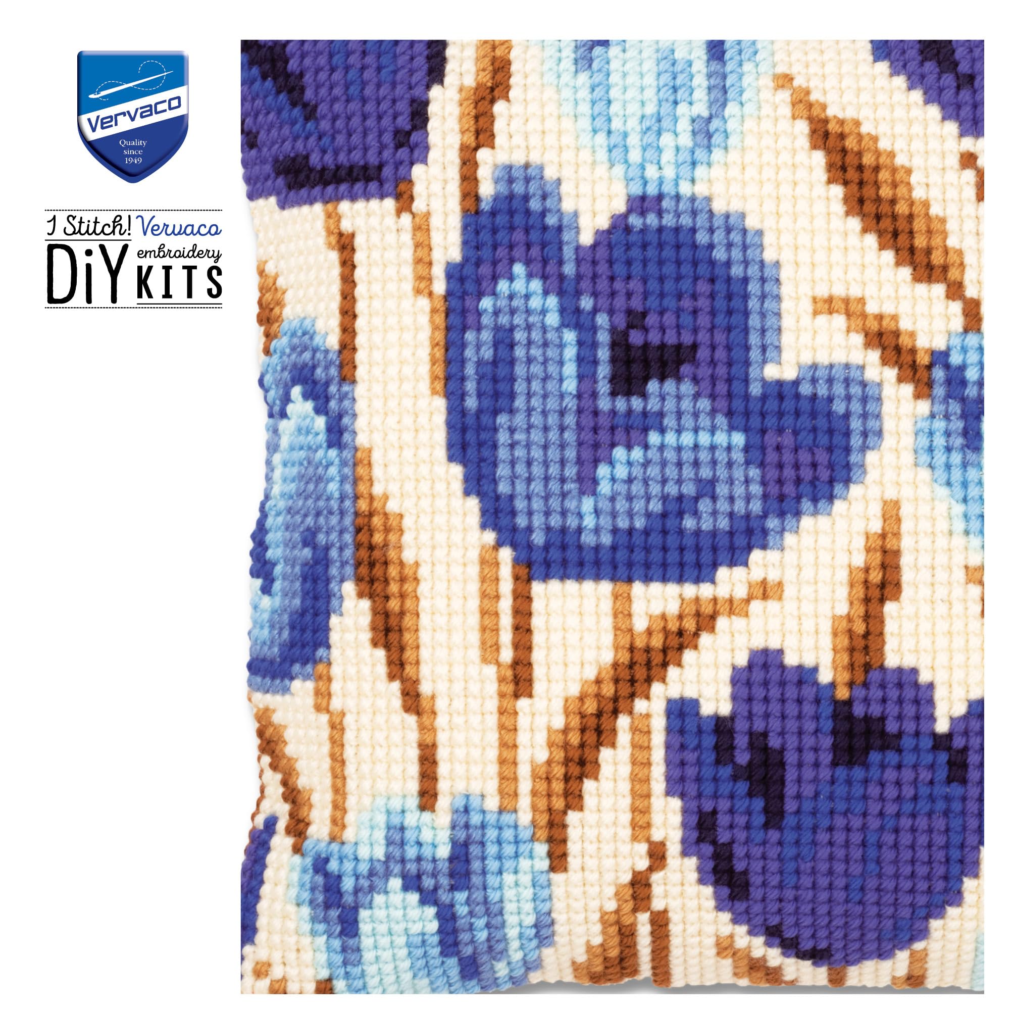 VERVACO Kit Cuscino Punto Croce Tulipani Blu Set Ricamo Principianti Cuscini Gobelin Decorativi ca. 40 x 40 cm Accessori per Lavoretti Creativi DIY Casa Decor Hobby Adulti Cross Stitch