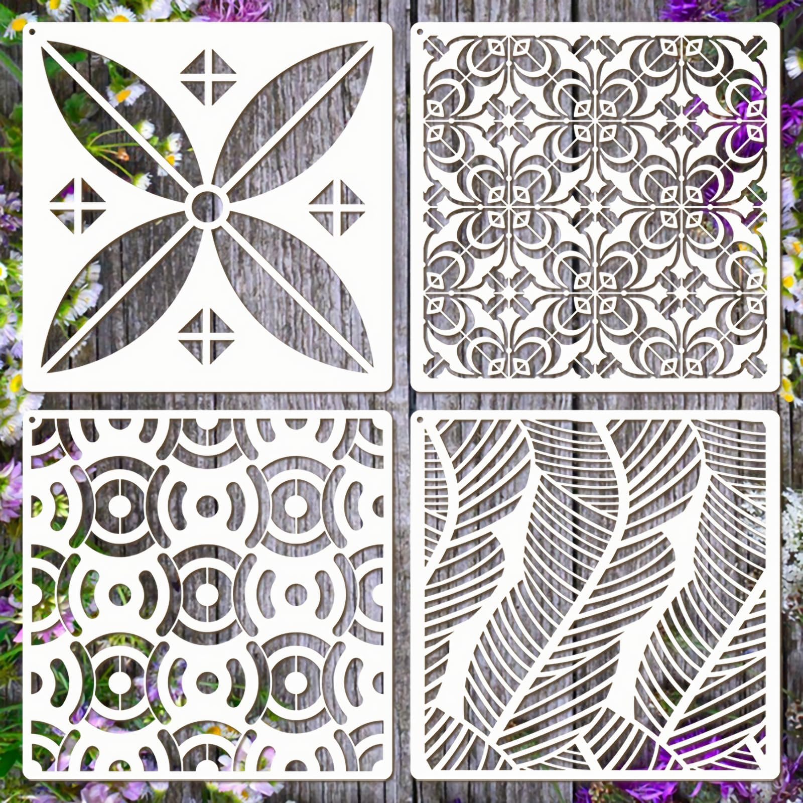 Wall Stencils for Painting Large Pattern, 4PCS 8 Inch Reusable Stencils for Crafts, Exquisite Geometric Designs for Wall Furniture Home Decor, DIY Art Projects