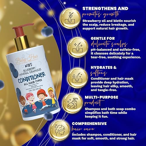 Miniatura 3 de BABY HAIR - Acondicionador de cabello para niños con minerales de arándanos, acondicionador para el cabello sin sulfato, acondicionador para el