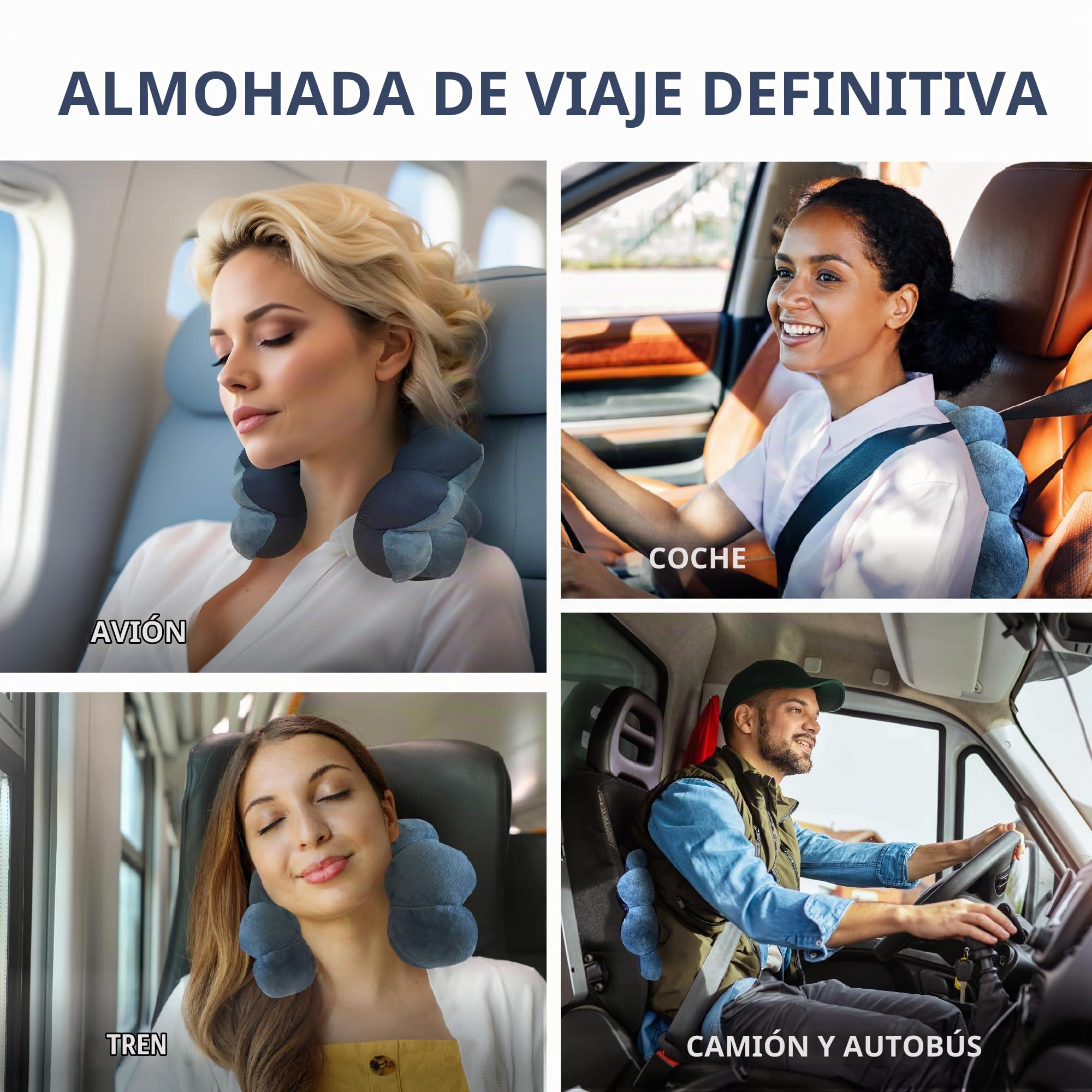 Total Pillow Almohada en Forma de Donut para avión y Viajes, para Dormir, cómoda, con microcuentas, para Cuello, Cabeza, Espalda, Apoyo Lumbar y pélvico, se Gira en Muchas Posiciones, Azul