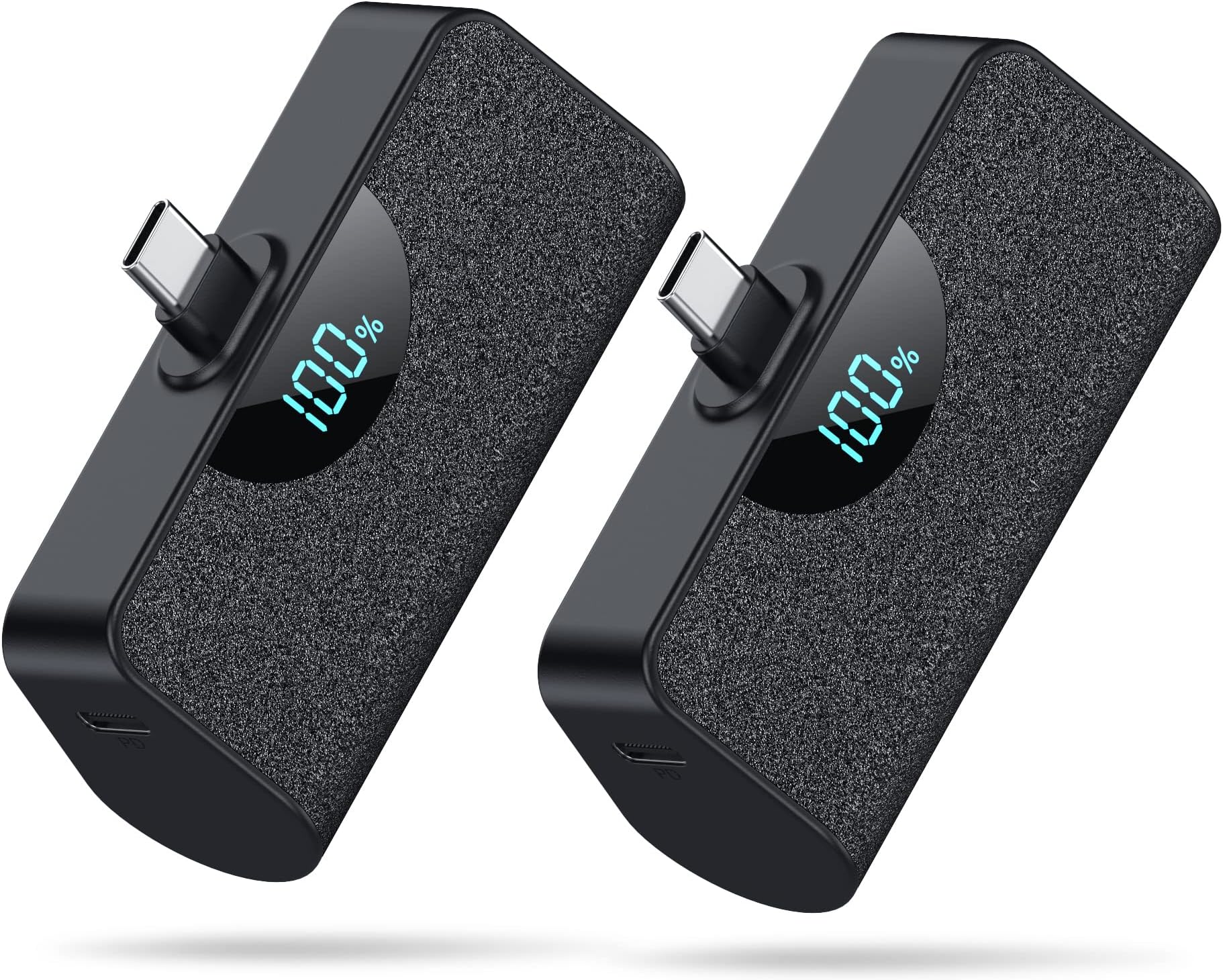 [2 Pack] Mini Portable Charger USB-C Power Bank 5200mAh,LCD Display Fast Charging Battery Pack Backup Charger Compatible with Samsung Galaxy S22/S21/S10,Note 20/10,Moto,LG,Android Phones-Black+Black