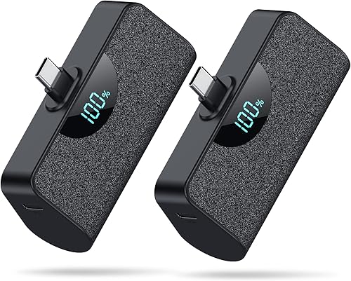 Paquete de 2 Mini Cargador Portátil USB-C Power Bank 5200mAh, Pantalla LCD PD Carga Rápida Paquete de Batería Cargador de Respaldo para iPhone 1717