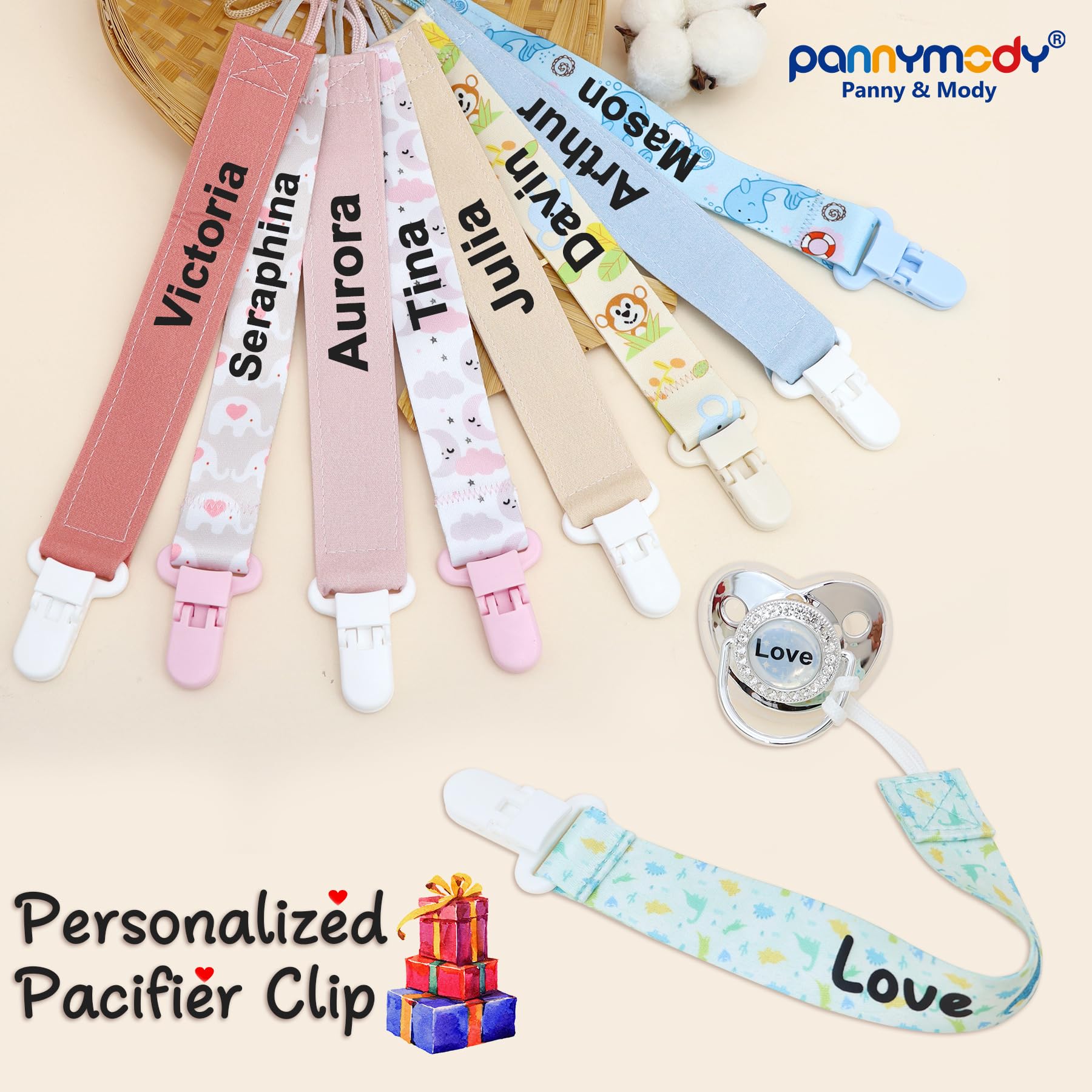 Personalized Pacifier Set with Name, BPA Free, Bling Gold Silver Pink Rose Gold Luxurious Ideal Gift for Newborns (Pink)