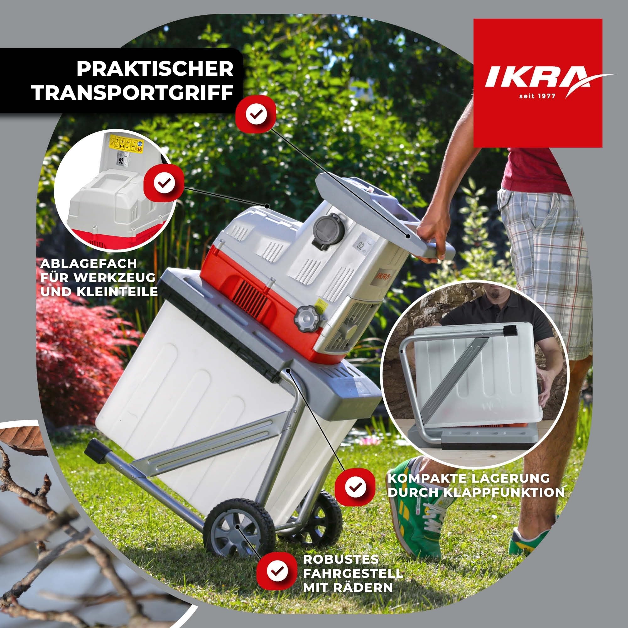 IKRA ILH 3000A Elektro Gartenhäcksler Walzenhäcksler 3000 Watt Aststärke bis 44mm