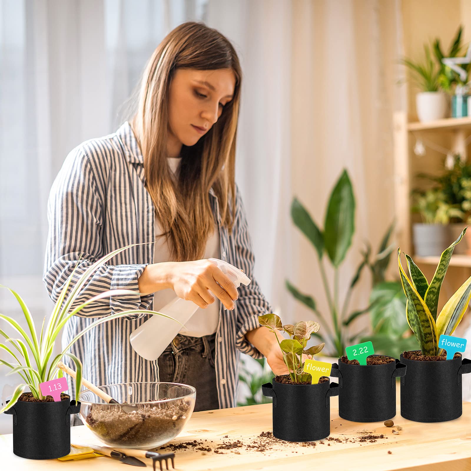 Nuanchu Lot de 50 Petits Sacs de Culture en Tissu Non tissé avec 50 étiquettes pour Plantes d'intérieur et d'extérieur pour Plantes d'intérieur et d'extérieur (3,8 l)