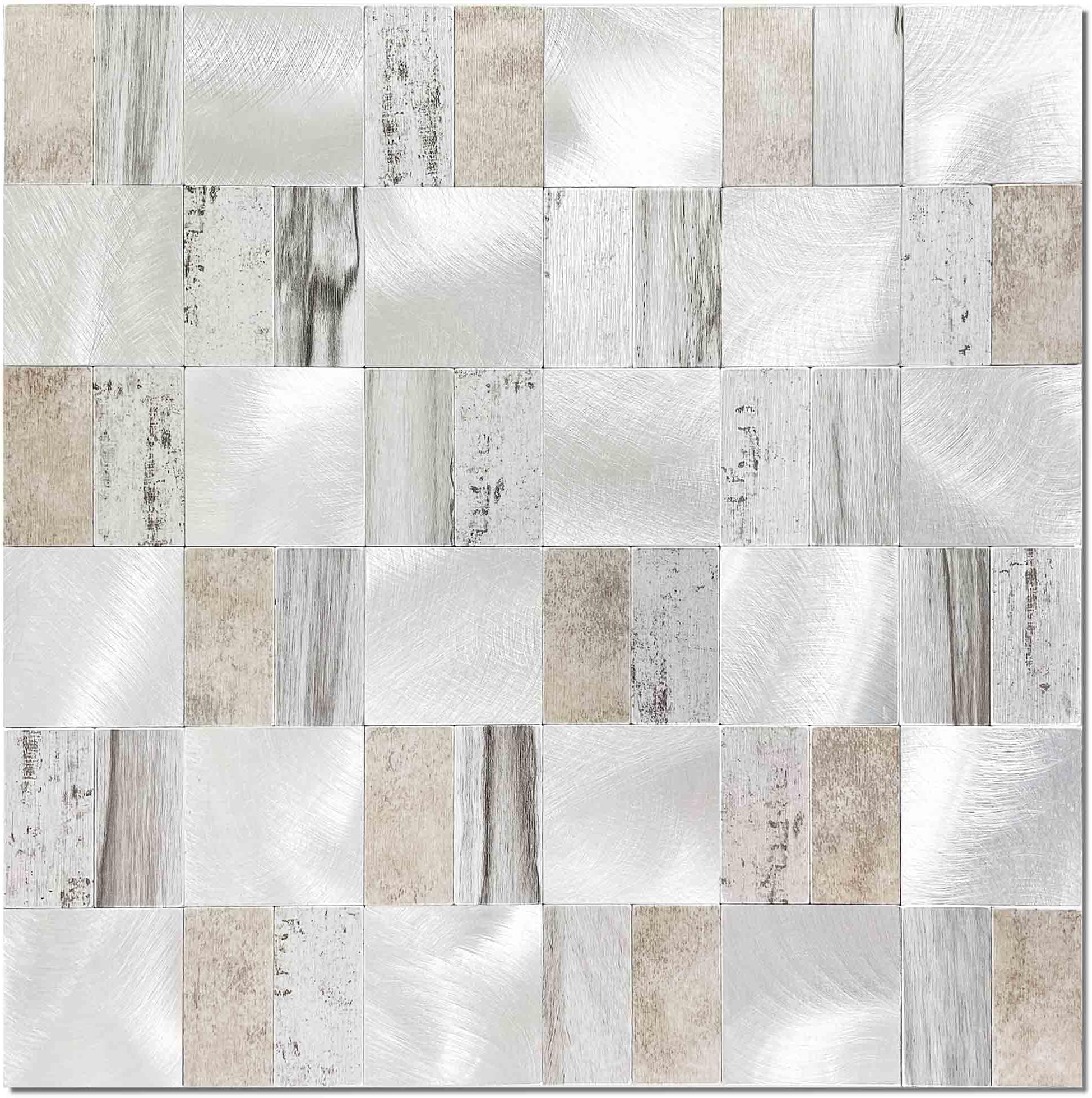 BeNice Peel and Stick Backsplash Metal Kitchen Self Adhesive Mosaic Wall Stickers Square Gray(Rustic Gray 10 Sheets)