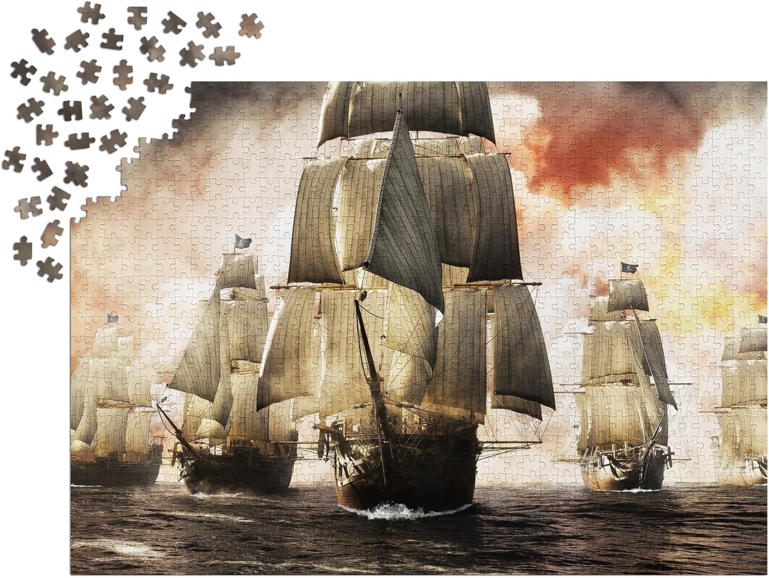 1000 Pieces Jigsaw Puzzle for Adults – Matte Finish, Soft Touch, Easy to Assemble, Tight Fit, Vivid Colors, Missing Pieces Service – Sailing Sea Ships of Victorious Pirates – by ENJOY Puzzle