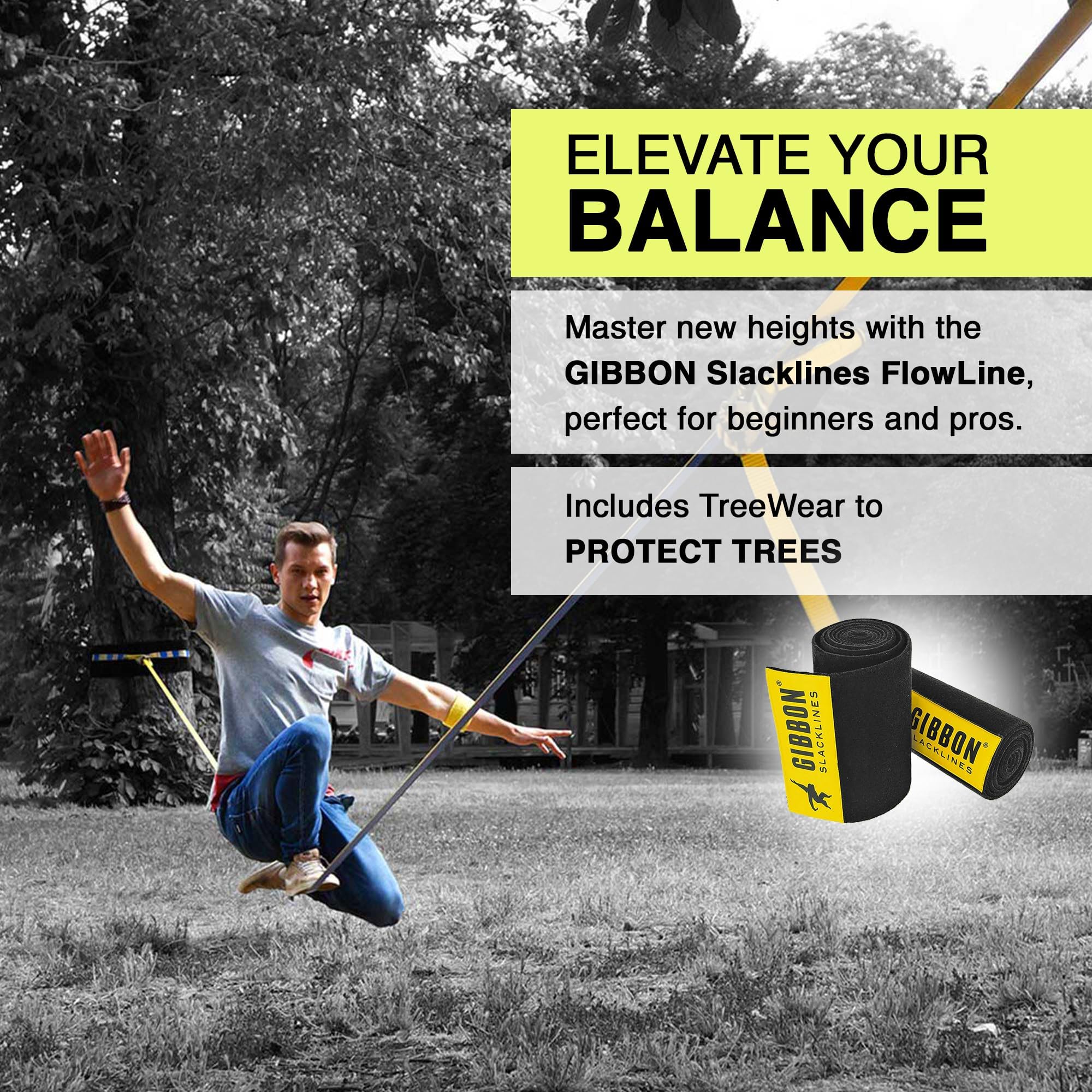 Gibbon Slacklines Flow Line Kit de Slackline Bleu/Jaune Taille M