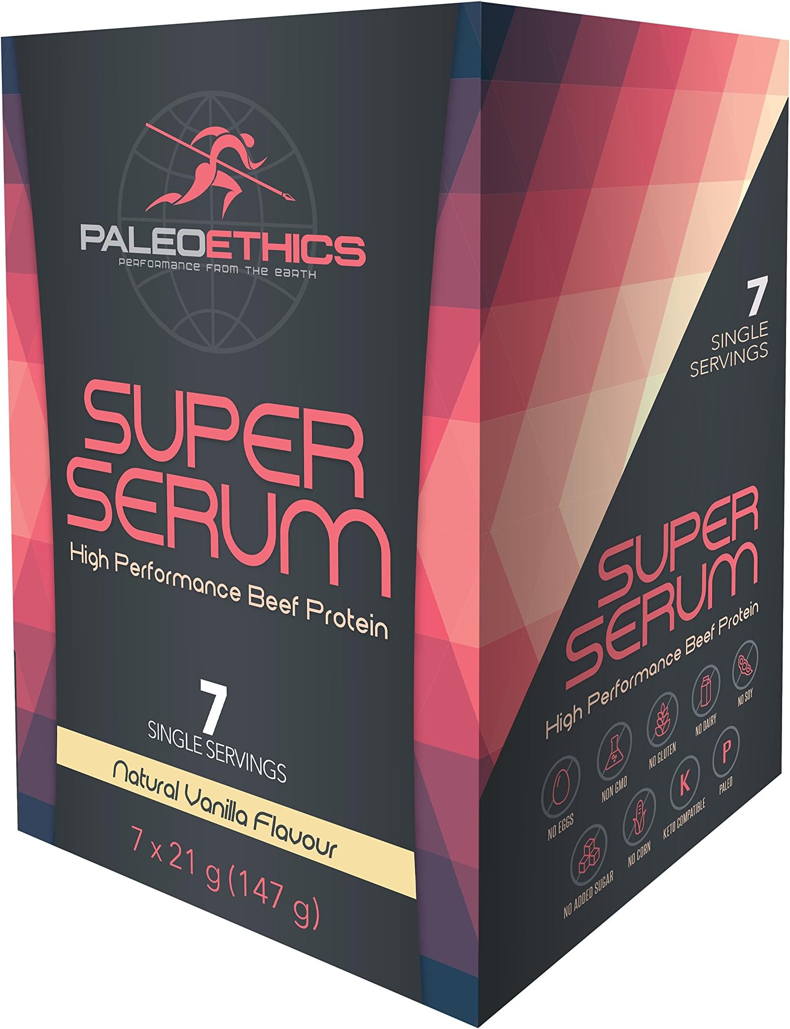 PALEOETHICS Super Serum High Performance Beef Protein Protein, Natural Vanilla Flavor, 7 Count