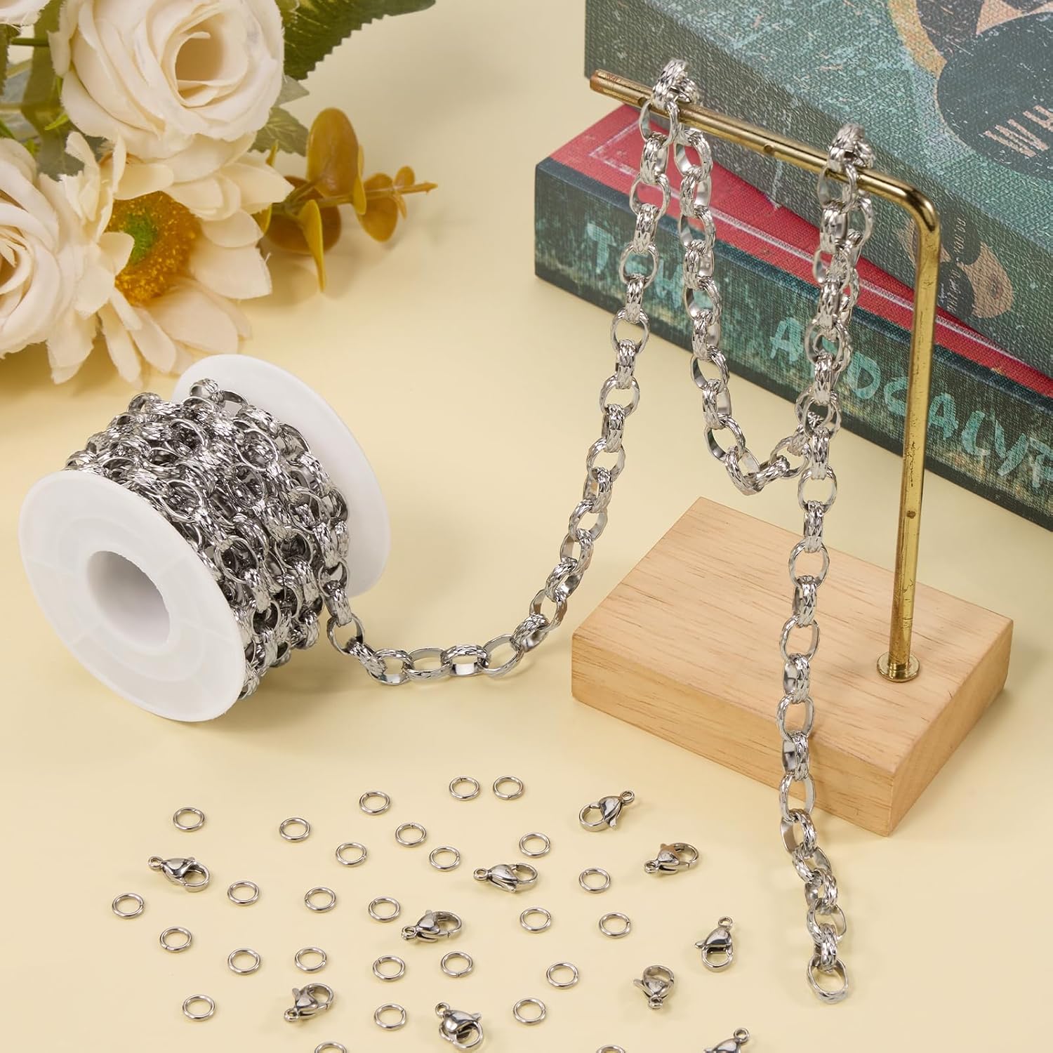 Jabogrii 3 Meters Silver Stainless Steel Chain Bulk Chunky Embossed Oval Link Chain for Jewelry Making DIY Jewelry Supplies - Image 5