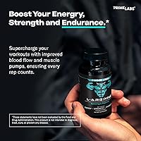 Vista 2 de Prime Labs L-arginina 1500mg - Suplemento de óxido nítrico - Flujo sanguíneo, energía, fuerza, resistencia - 60