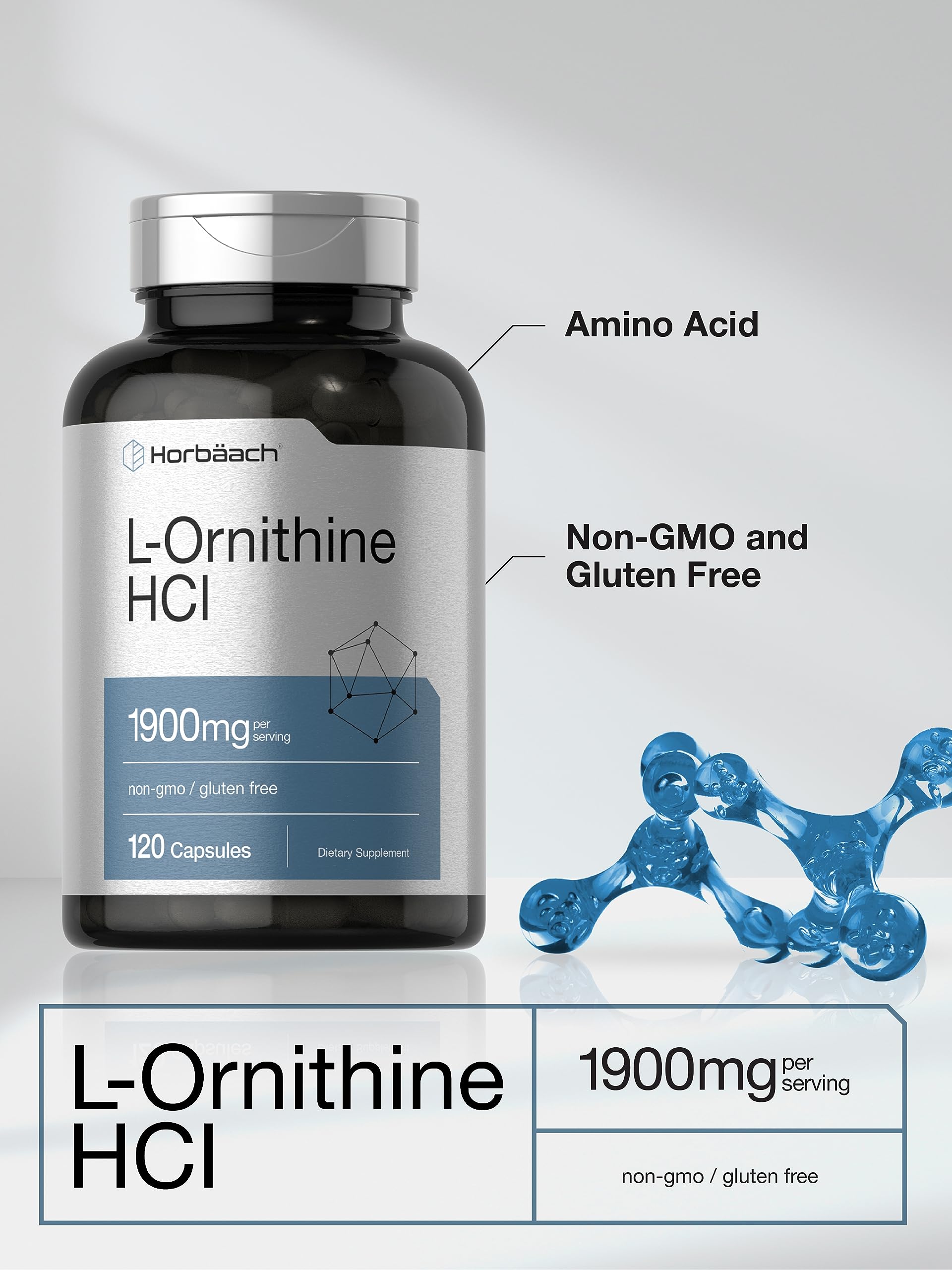 Horbäach L Ornithine HCl | 1900mg | 120 Capsules — Amazon image 3