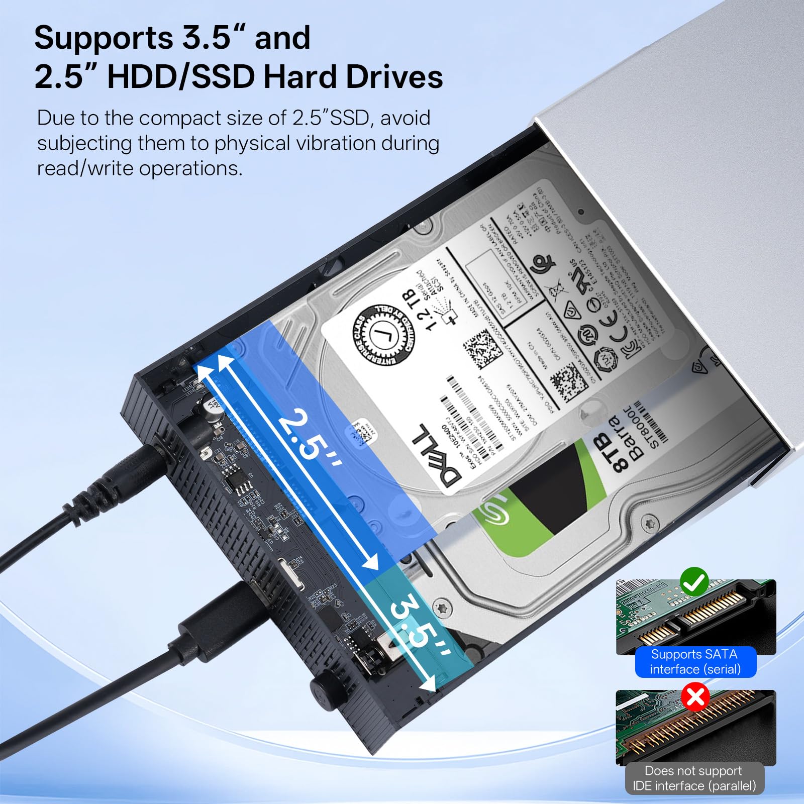 Case SSD HDD Hard Disk Esterno USB 3.1 da SATA 3.5"/2.5" - Docking Station fino a 24TB, 5 Gbps - Compatibile con Windows/Mac/Vista - Include Alimentatore 12V/2A, Cavo USB 3.0 e Adattatore Type-C