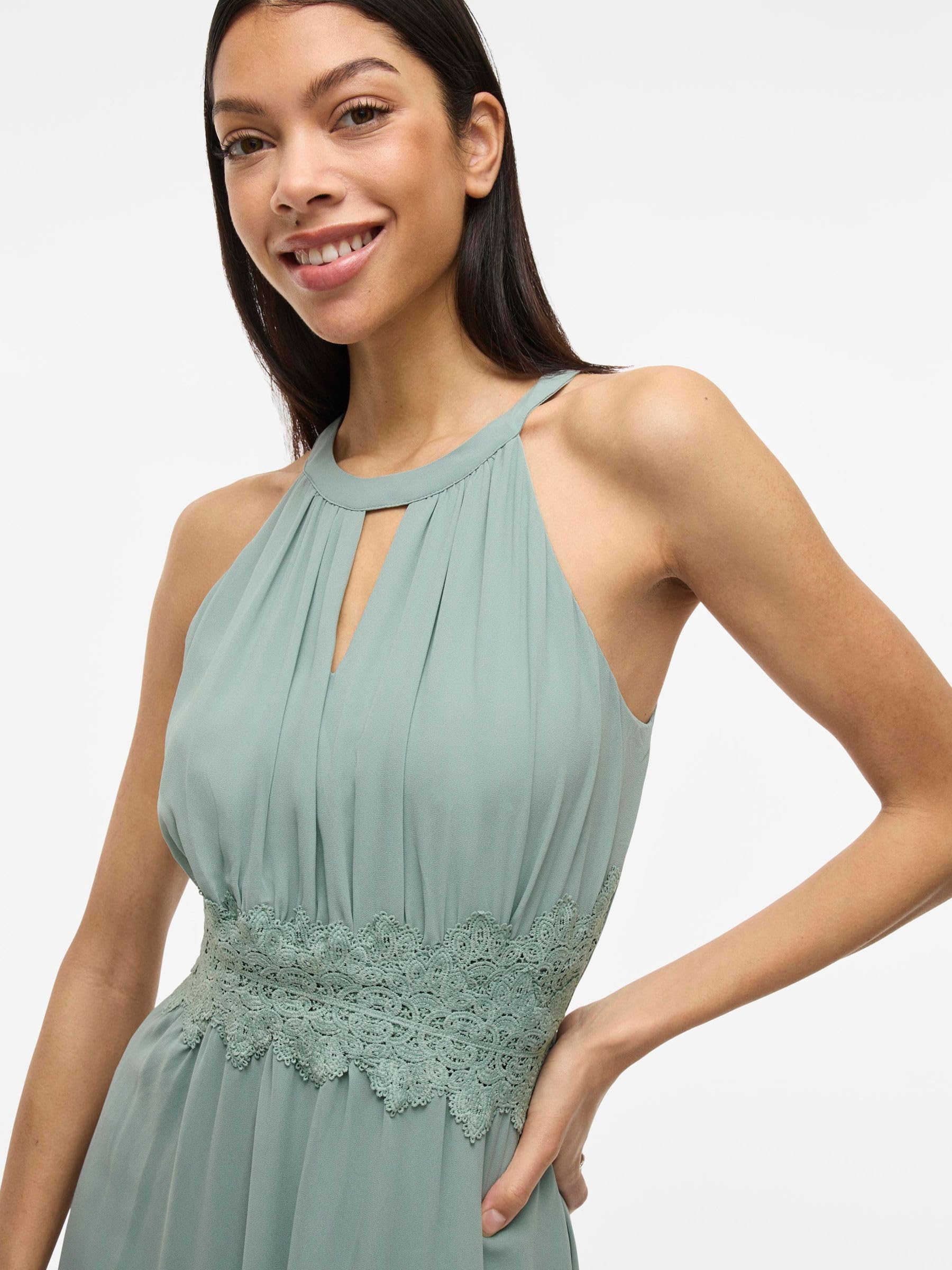 Vila Female Damen Neckholder Maxikleid, ärmelloses Sommerkleid für Urlaub, Party und besondere Anlässe VIMILINA Neckholder