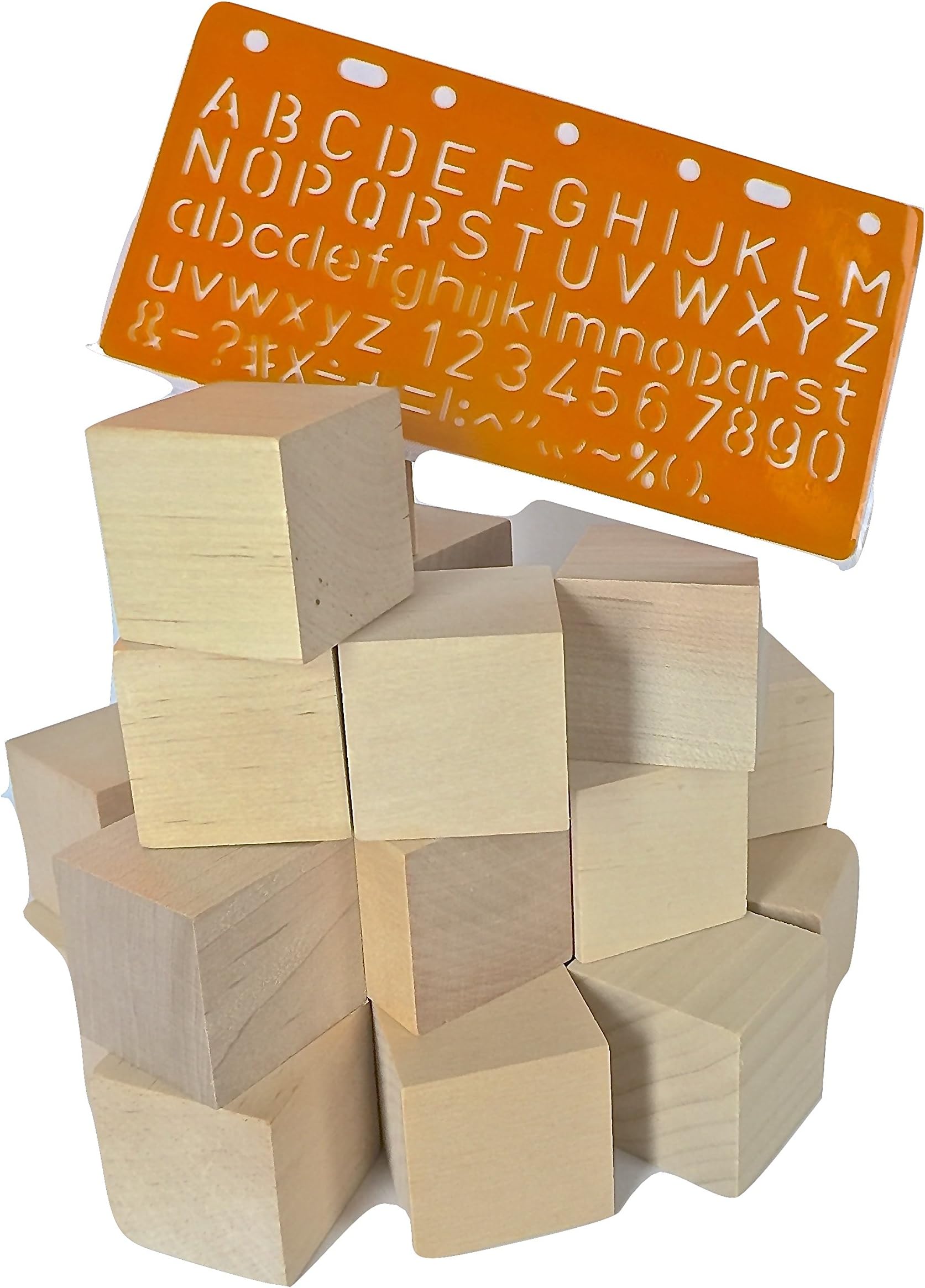 BABY WOOD SQUARE BLOCKS, 1.5" (36 PACK) CRAFT BLOCKS with FREE NUMBER and LETTER STENCIL for DIY, BABY SHOWER, PUZZLES, Made in USA, HARDWOOD by Crossroad Sales