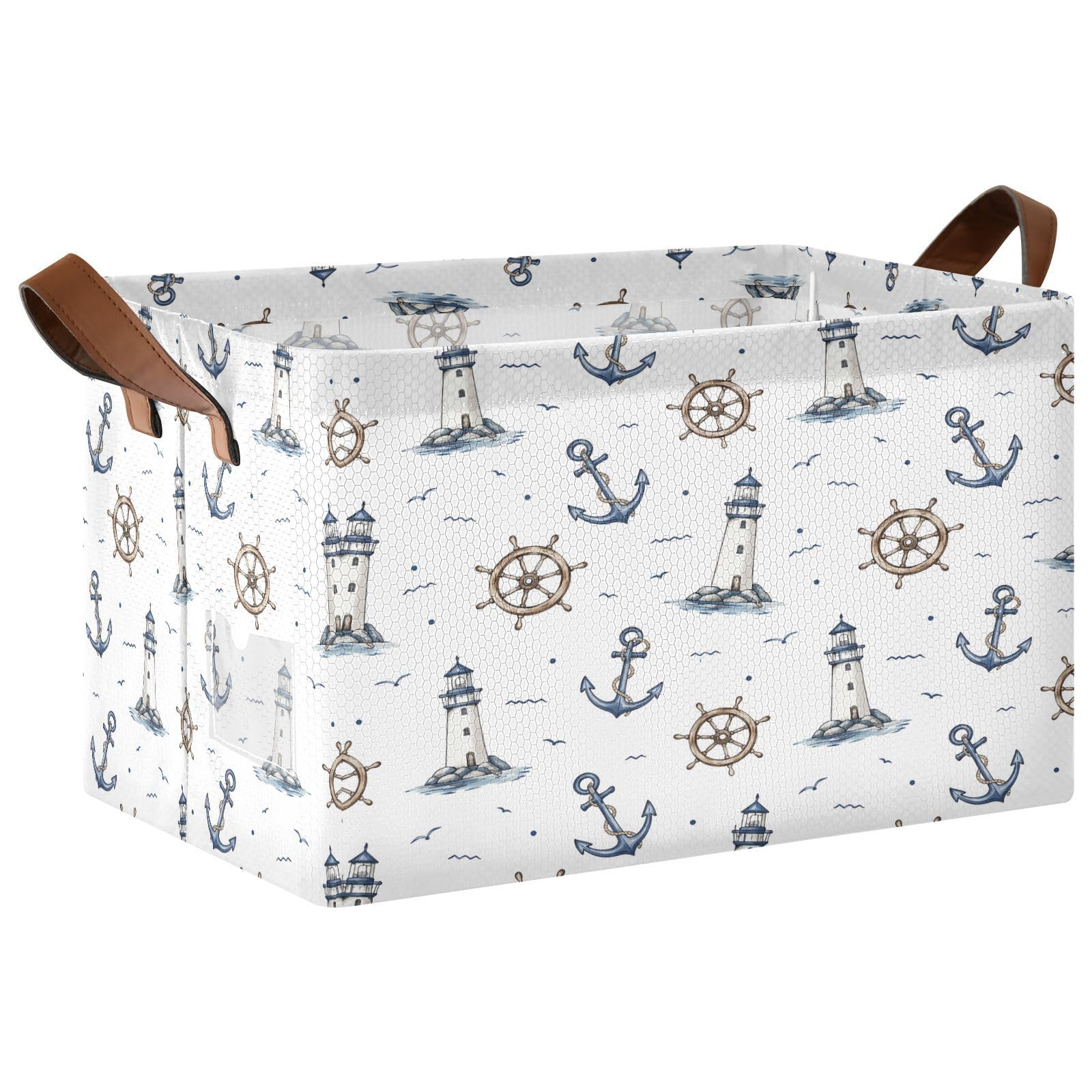 Ewusp Ship Anchors Rudder Storage Basket with Handles Waterproof Collapsible Storage Bin Closet Organiser Dog Toy Basket for Bedroom Nursery Office Home Organizing