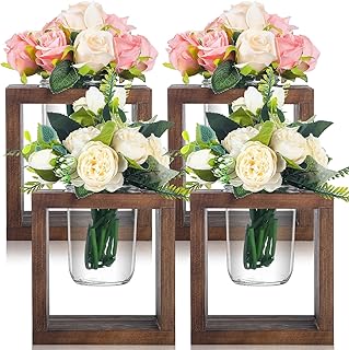 GlikCeil 4 Set Wooden Box for Centerpiece Rustic Wood Propagation Planter Box with Jars Wedding Table Vase Centerpiece Decorations Small Flower Pots Gifts for Windowsill Home Garden Decor