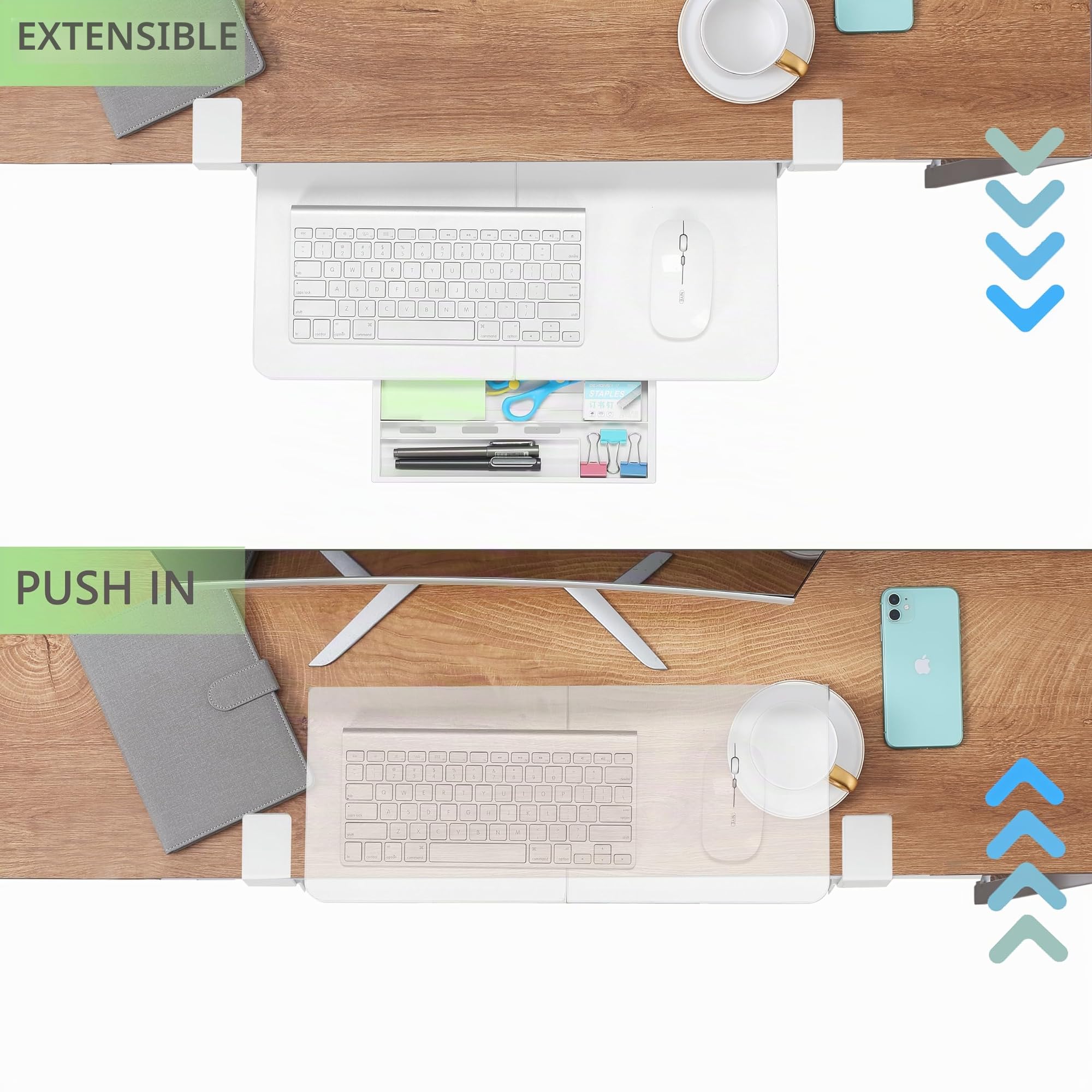 ETHU Bandeja para Teclado Bajo Escritorio Extraíble con Montaje de Abrazadera en C, Plataforma de 500 x 300 mm para Teclado y Ratón de Ordenador