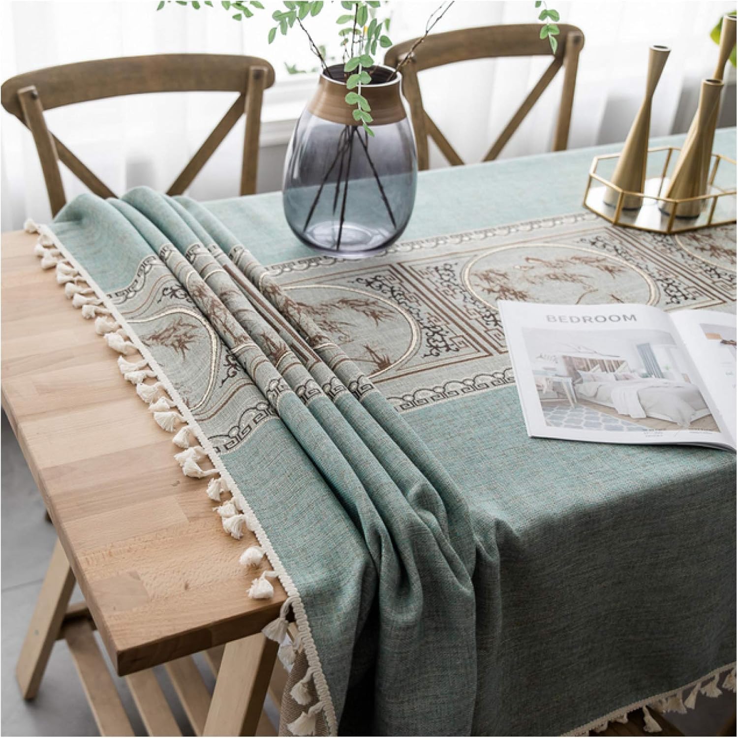 テーブルランナー 赤 北欧風 タッセル付き モダン 上品 ヨーロッパ テーブル飾り 防汚 インテリア ホテル用 家庭用 エレガント 多用途  テーブルクロス エレガントな中国のプリントテーブルクロス、リネンで洗えるディナータッセルテーブルクロスで覆われたテーブルクロス、ホームパーティーのテ