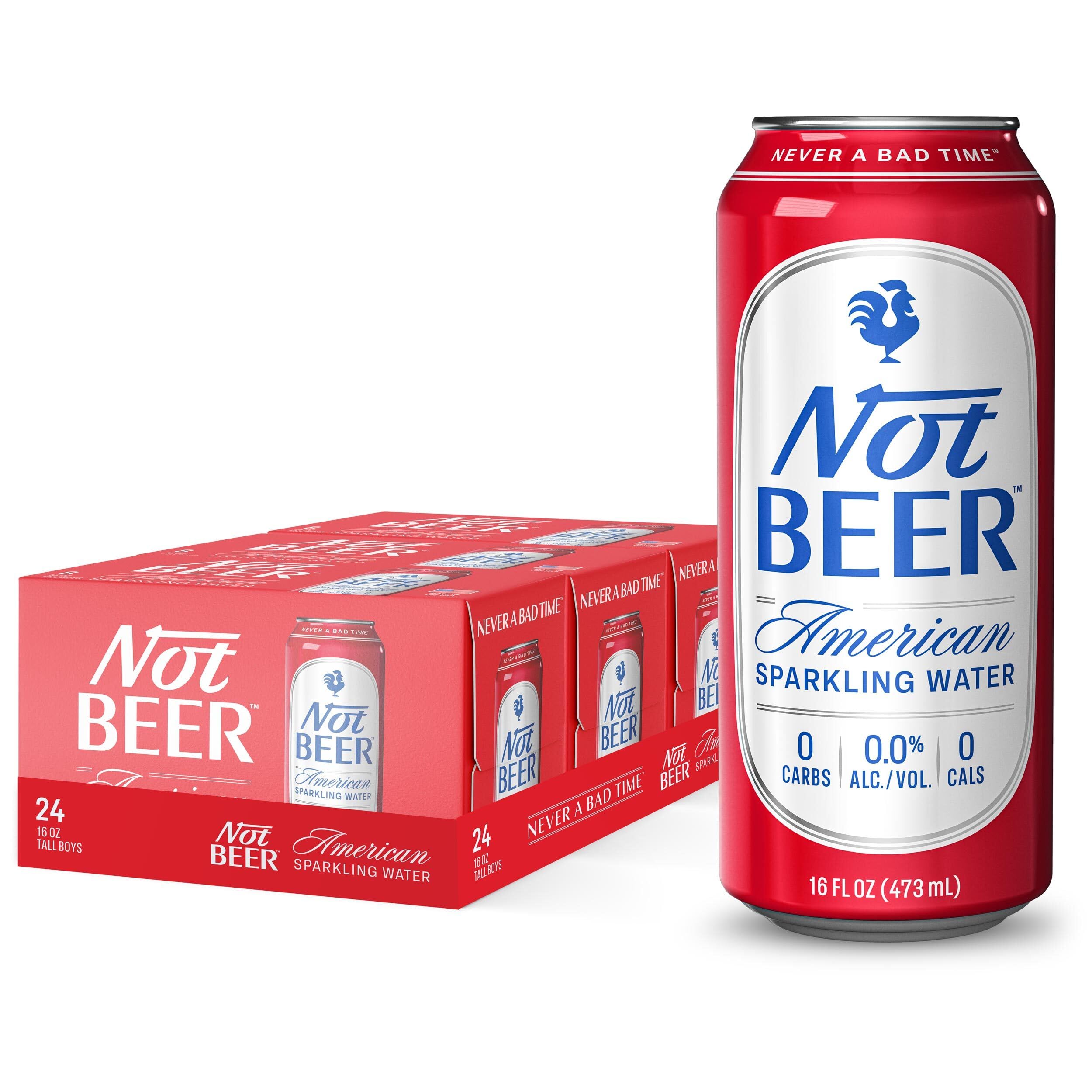 Not Beer American Sparkling Water, Original, 99.9% Pure, Mineral & Electrolyte Blend, Unflavored Plain Carbonated Water, Made in America, 16 Oz Tallboy Cans, 24 Pack
