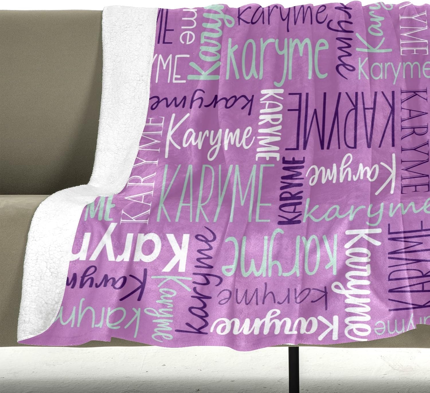 Personalized Blankets with Names Baby Gifts for Girls Boys Custom Soft Fleece Sherpa Name Blanket for Kids and Adults Birthday for Daughter Son Granddaughter Grandson (Light Purple) image 3