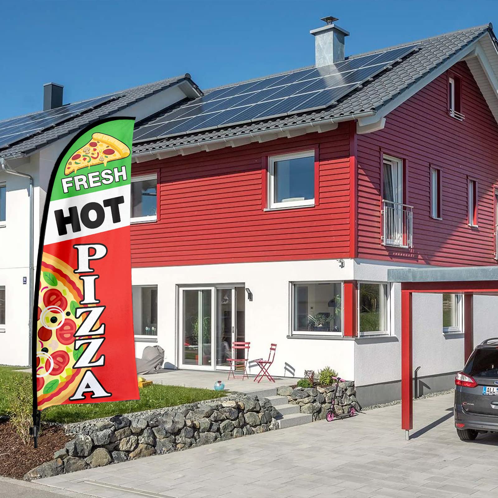 Bandiera Swooper Pizza Calda Fresca, 7FT Bandiera Piuma Pubblicitaria Pizza Calda Fresca con Kit Palo, Picchetto a Terra per Aziende