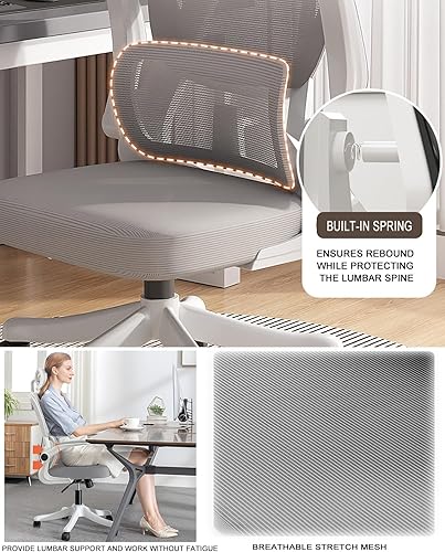 Miniatura 3 de Silla de oficina de malla, ergonómicas de respaldo alto con ruedas y reposacabezas ajustables, cómodos brazos abatibles para el hogar, dormitorio,