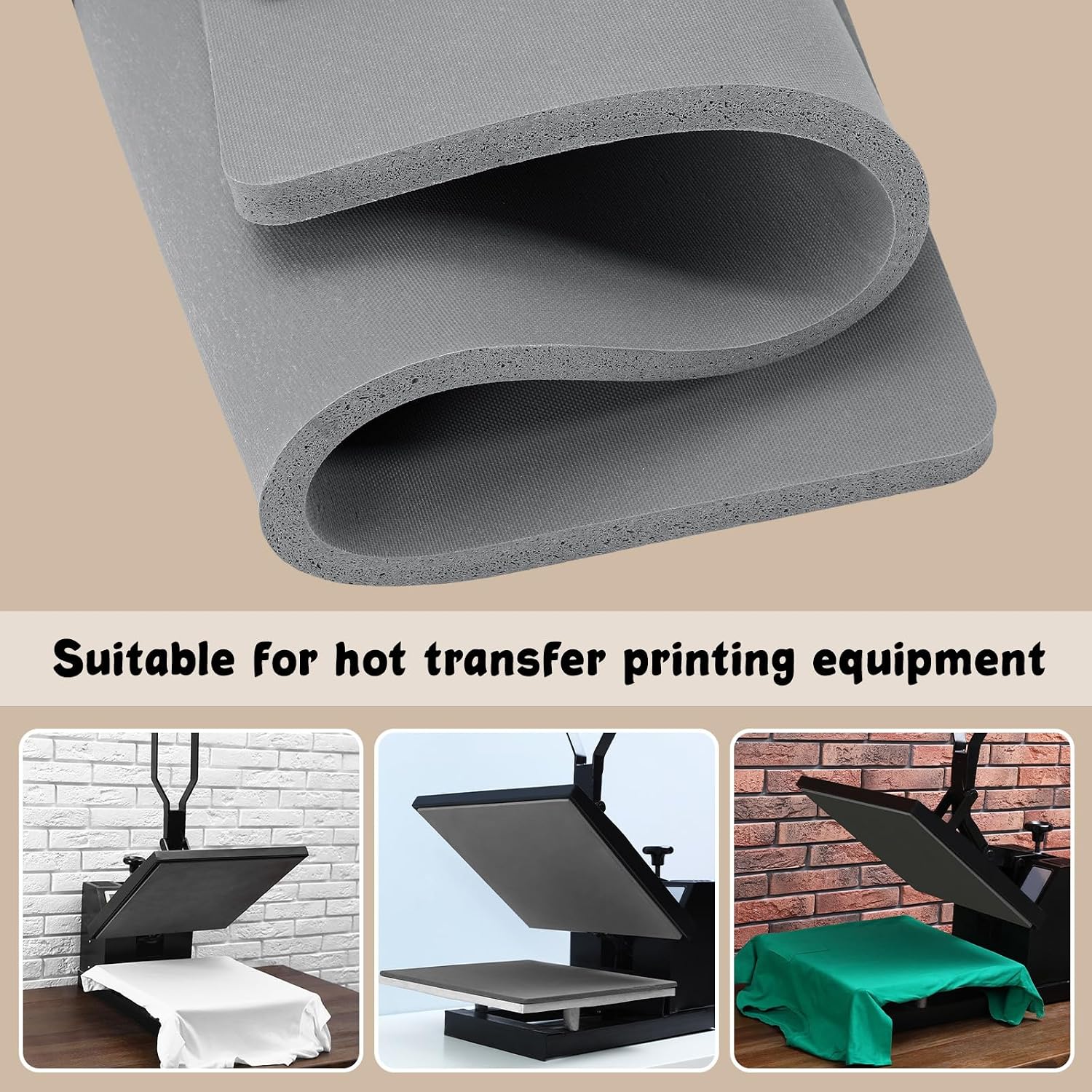 Frienda 2 Pcs Heat Press Pad Mat 0.31 Inch Thick Silicone Mat for Heat Press Flat Press Replacement Pad for Sublimation Heat Transfer Machine T Shirt Iron, Gray (15 x 11.4 Inches)