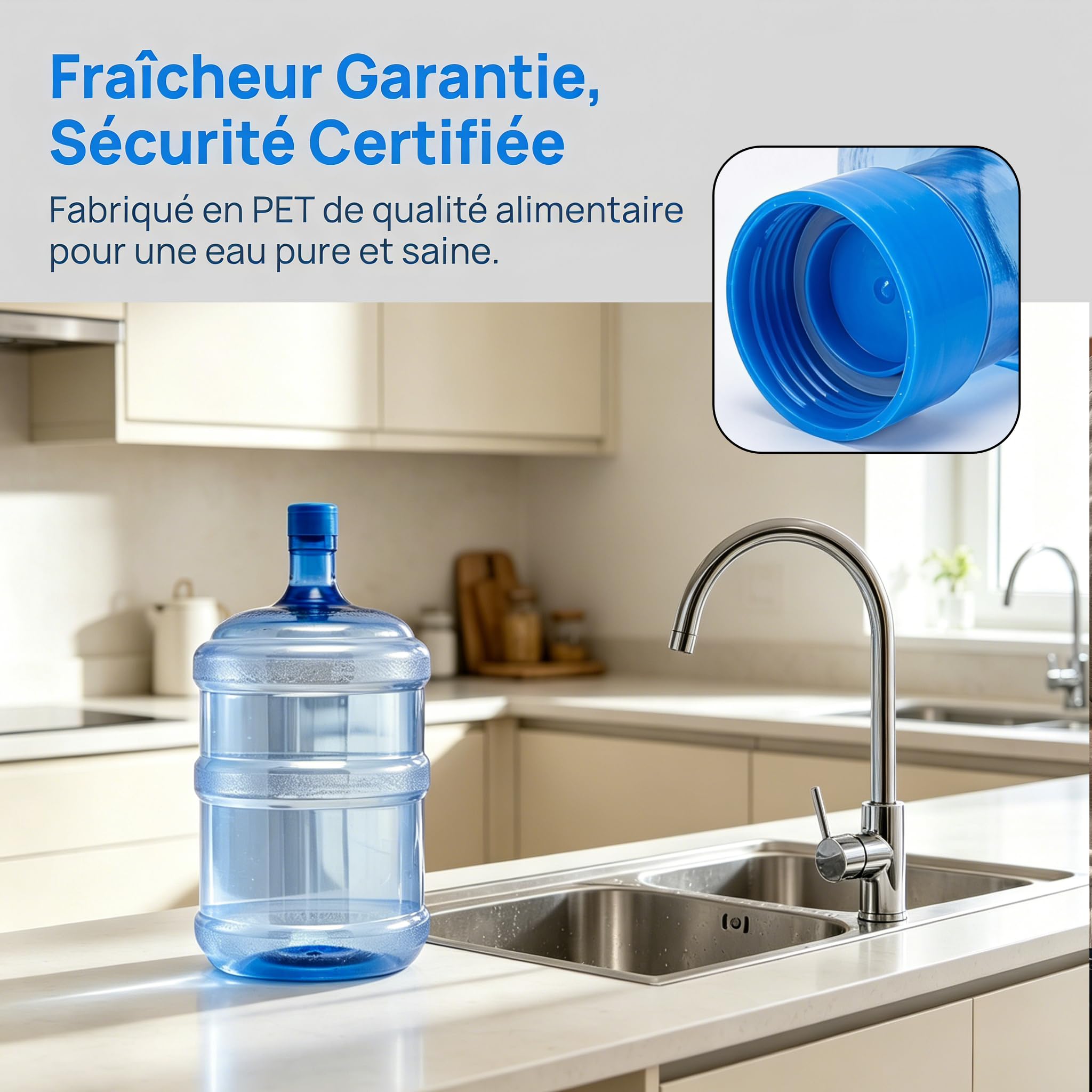 predolo Bouteille d'eau avec Bouchon à Vis, Bonbonne pour Fontaine à Eau Qualité Alimentaire Bonbonne d'eau Réutilisable, pour Camping, Sport, Randonnée en Plein Air, 18L, Épais+Petit+sans Poignée