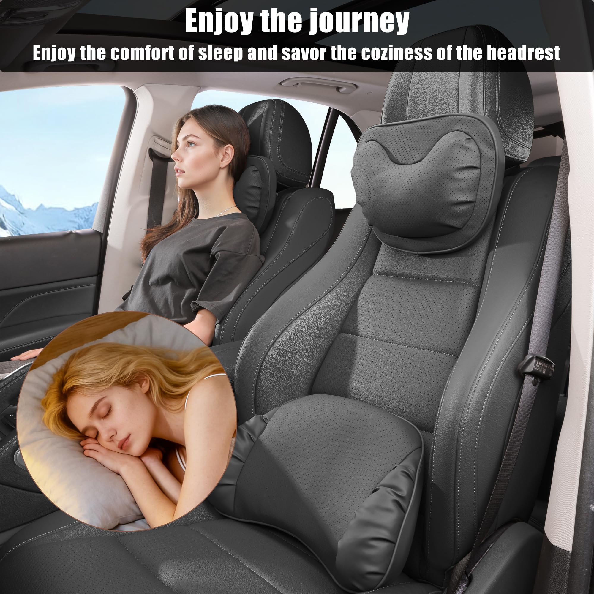 Coussin Appuie Tete Voiture, Oreiller Appui-Tête De Siège De Voiture, Support de Tête de Siège de Voiture, Mousse à Mémoire de Forme et Taie d'oreiller Amovible Respirante, Noir