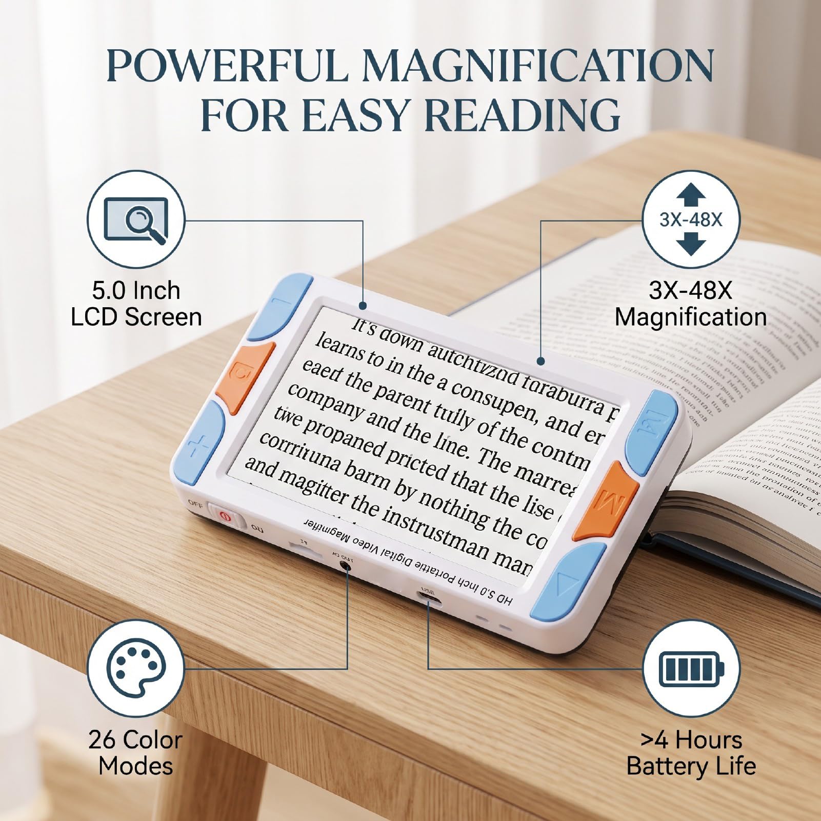 Lupa Electrónica HD de 5 Pulgadas, Lectura Portátil de Baja