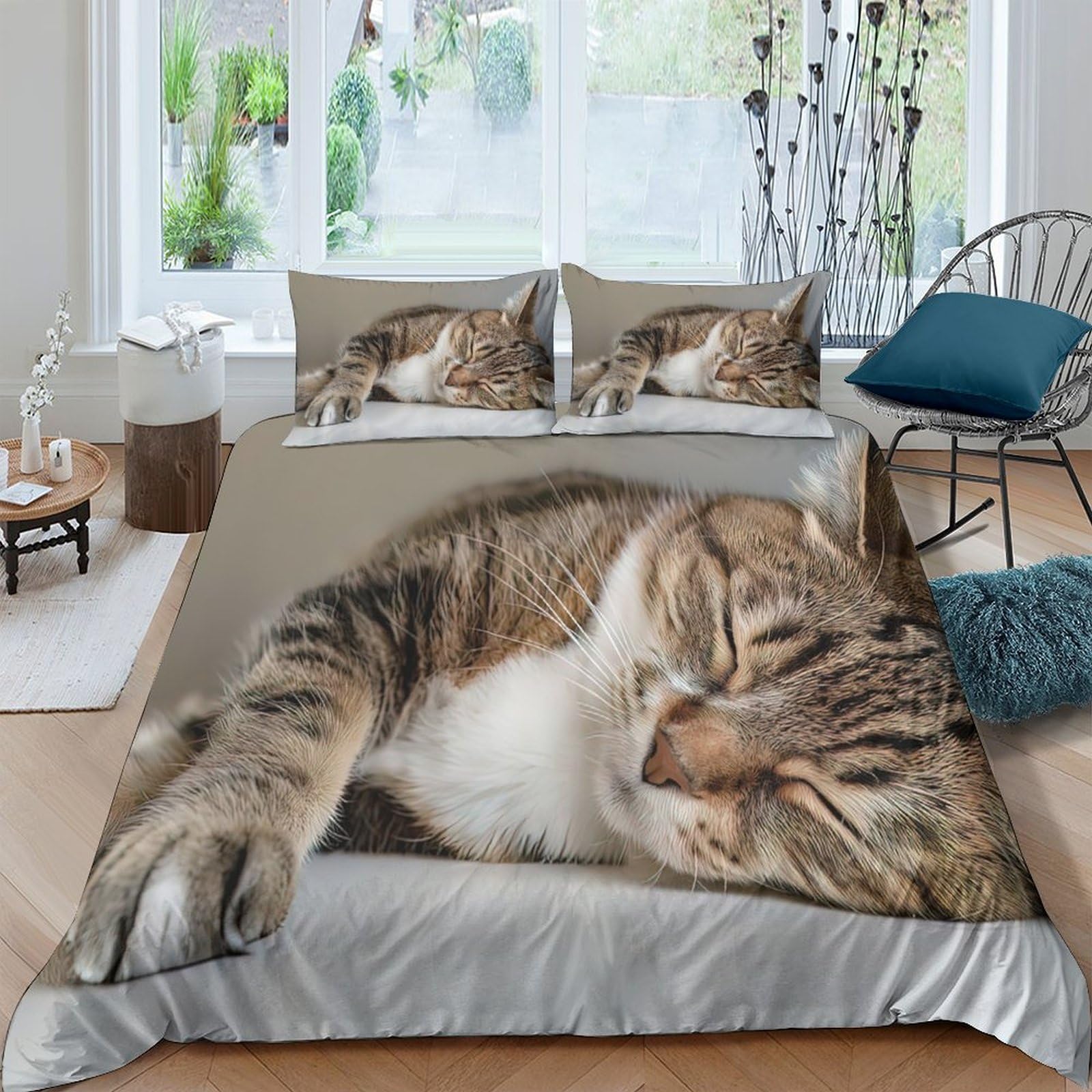 Ctjqhvkz Style-6 3D Printed Sleeping Cat Fitted Sheet Microfiber Soft Bedroom Decor Animal Pattern Bed Sheet For Home Guest Room Single（135X200cm）