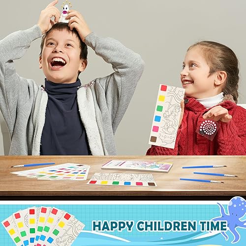 Miniatura 4 de Honoson 6 piezas de libro de pintura de acuarela de bolsillo para niños, mini marcadores de acuarela para pintar, libros de pintura de arte de viaje