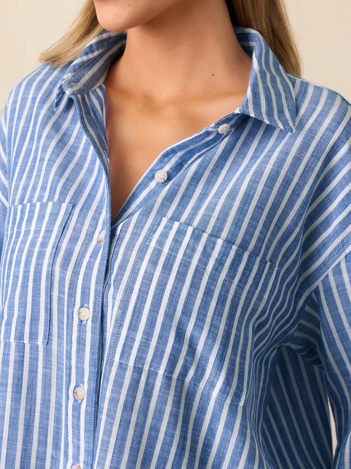 Striped Button Down Shirts for Women Business Casual Collared Tops Loose fit Long Sleeve Office Work Blouses - Image 4