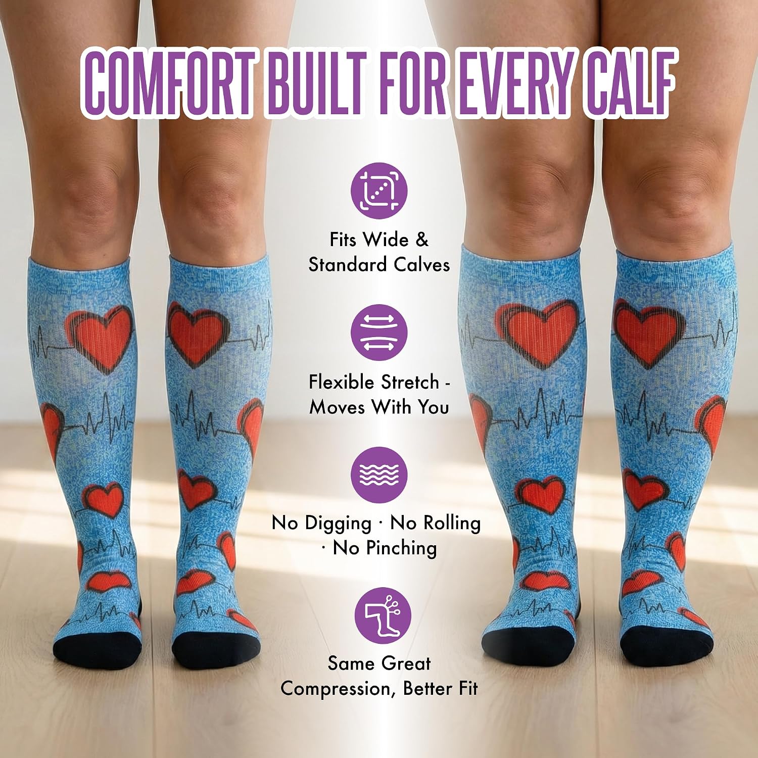 Crazy Compression Socks, Comfortable Support Socks for Recovery, Travel, Hiking, and Long-Hour Comfort w/Fun Designs
