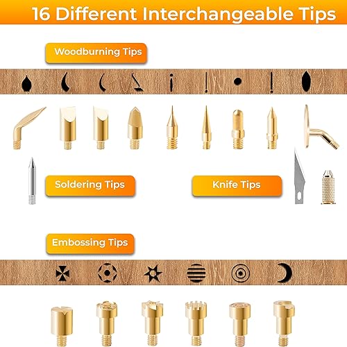 Miniatura 4 de Kit de combustión de madera, 22 unidades, bolígrafo de temperatura ajustable con 18 puntas y accesorios, todo en un estuche de almacenamiento,