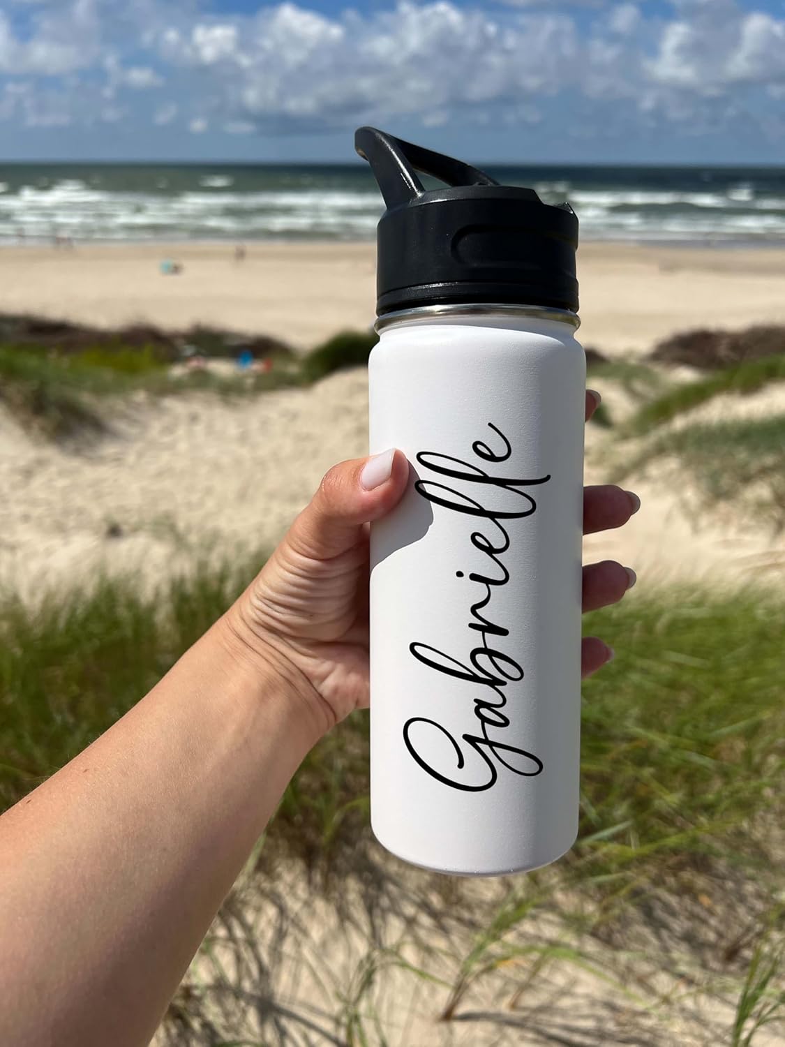 Personalized Stainless Steel Sports Hydro Water Bottle with Name, Vacuum-insulated, 18 or 32 ounce Size, Keeps Liquids Pipping Hot or Icy Cold! (Straw or Mouthtop). Adventure Bottle. Made in America.