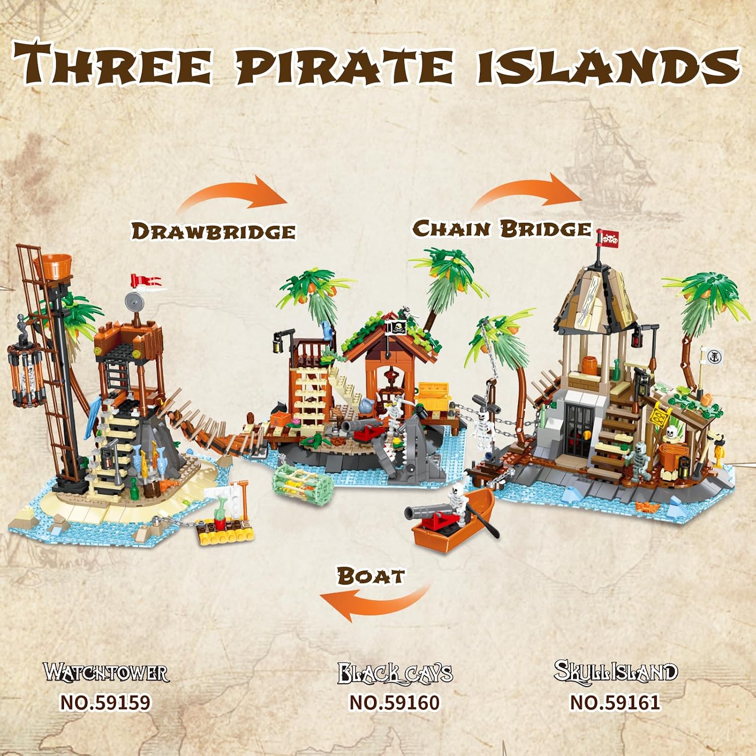 Pirate Island Watchtower Building Toys with Skeleton, Pirate Adventure Pretend Play Architecture Sets for Adults Kids Boys Age 8-12 +, STEM Building Kits Gift Ideal for Christmas Birthday (482 PCS)