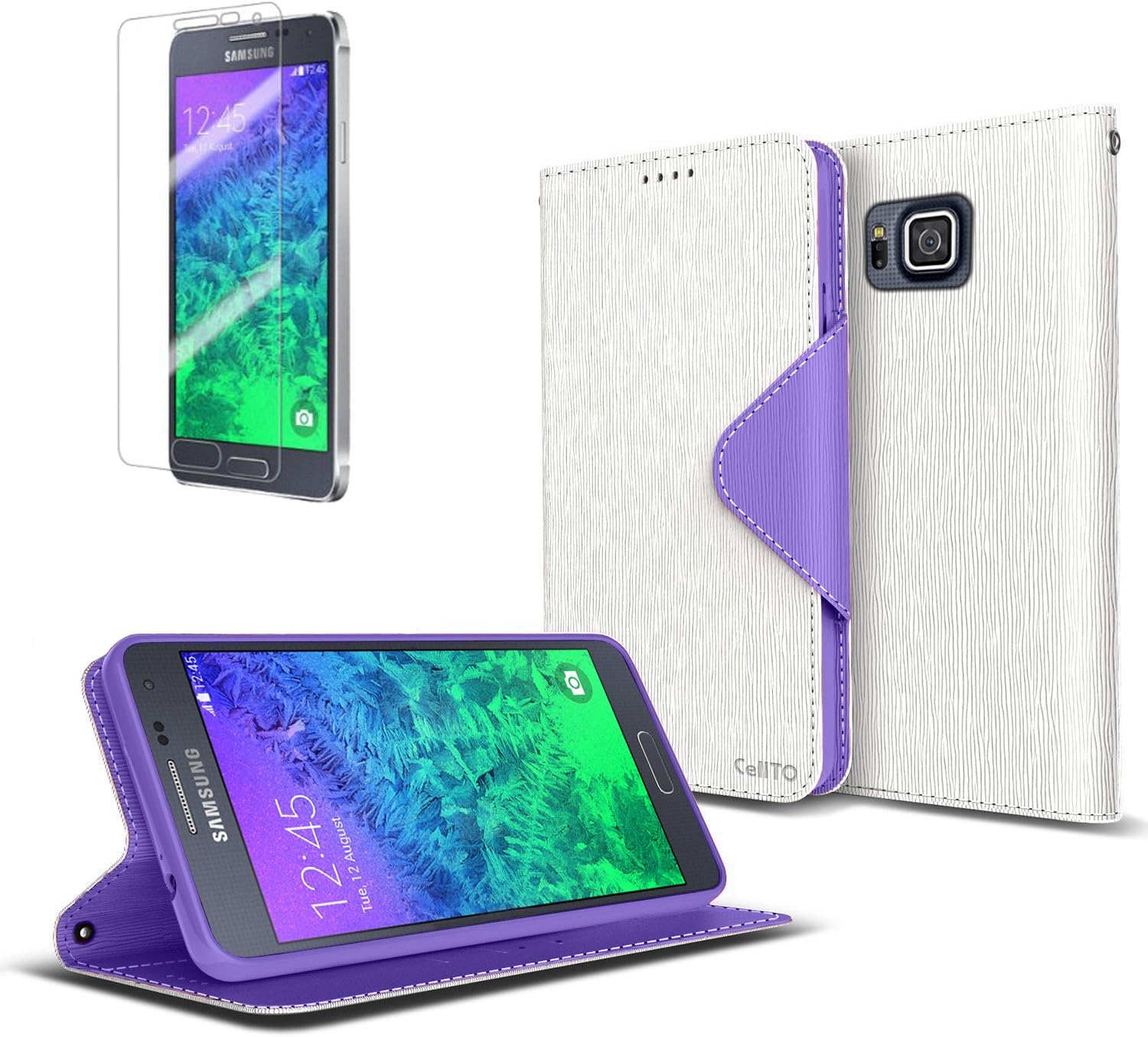 Cellto Samsung Galaxy Alpha Premium Wallet Case [Dual Magnetic Flap] Diary Cover/w ID Pocket (White) + Life Time Warranty