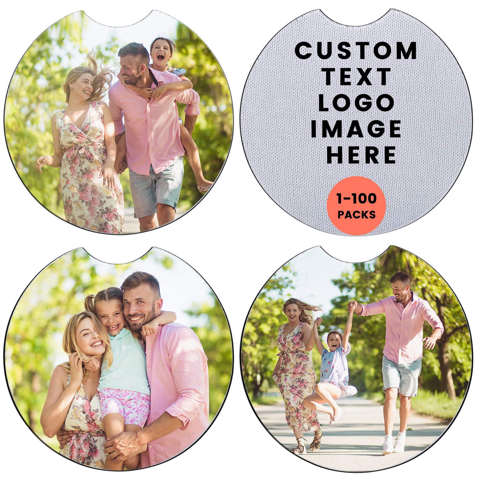 Personalized Car Coasters Custom Engraved Auto Coasters for Drinks Add Your Image Text Logo Absorbent Bar Coasters with Fingertip Grip for Coffee Cup Home Office