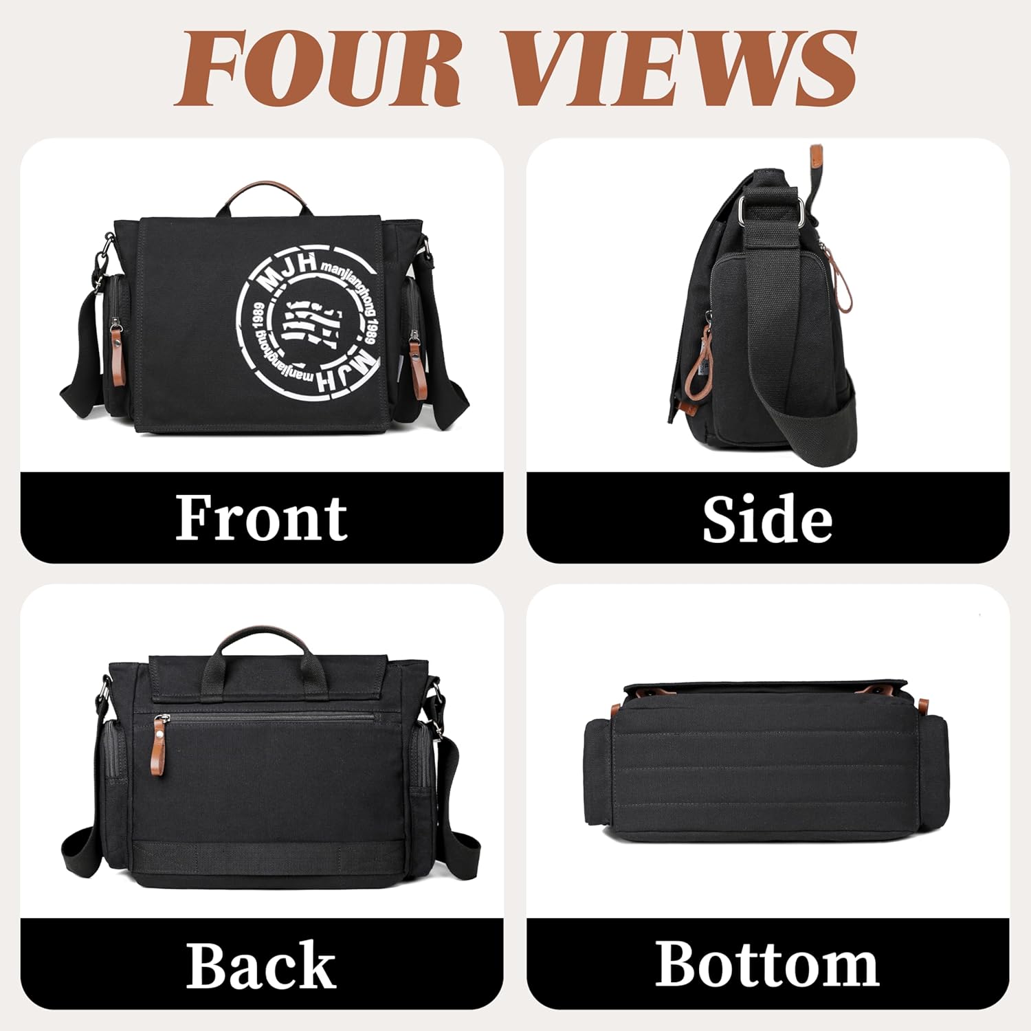 FSD.WG Satchel Messenger Bag for Men Canvas,Travel Shoulder bag 13.5" Laptop Bags