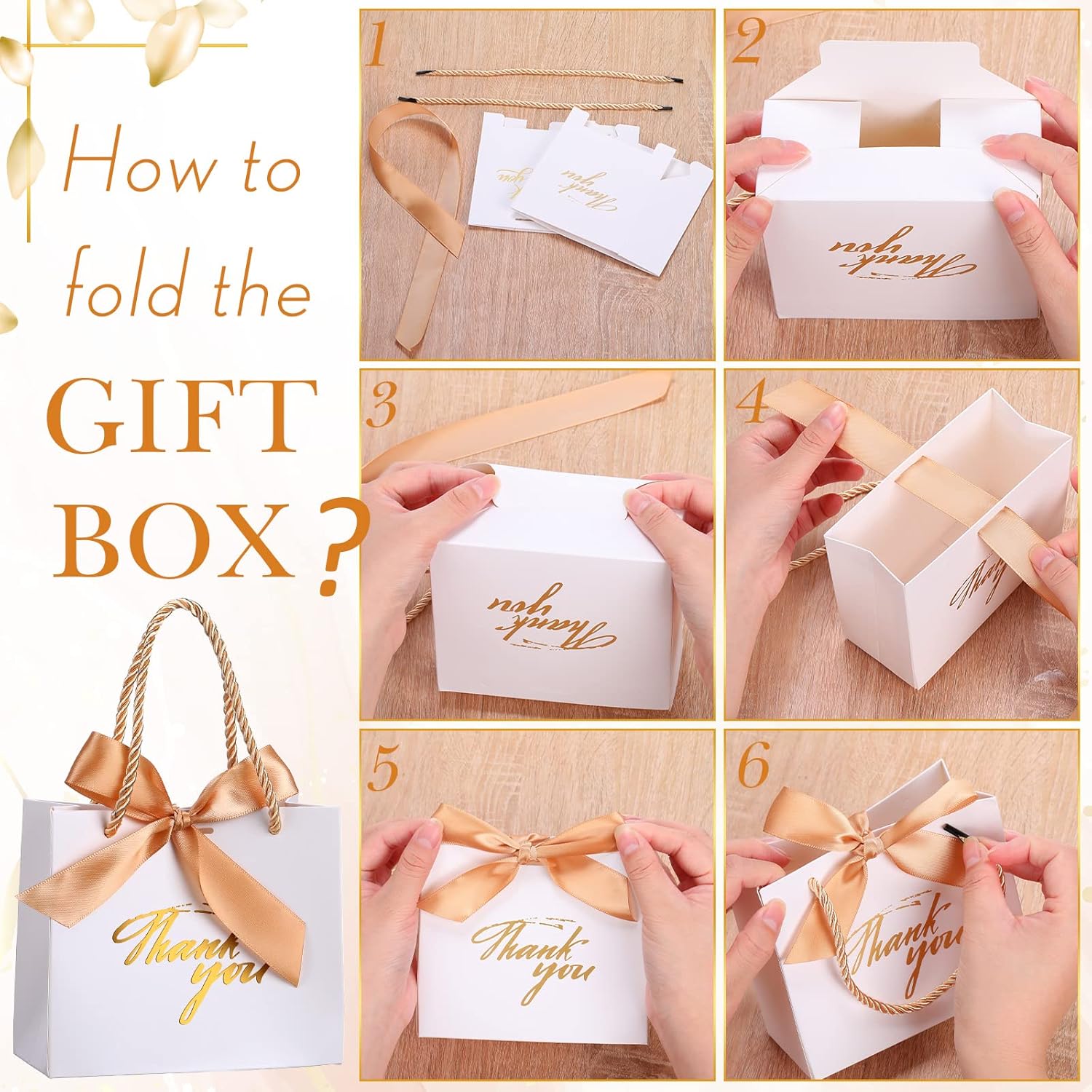Hsei 40 Pcs Thank You Gift Bags with Handles 5.5 x 2.4 x 4.7 Inches Gold Foil Thank You Small Paper Bags Party Favor with Bow Ribbon Bulk for Christmas Wedding Birthday(White) - Image 4